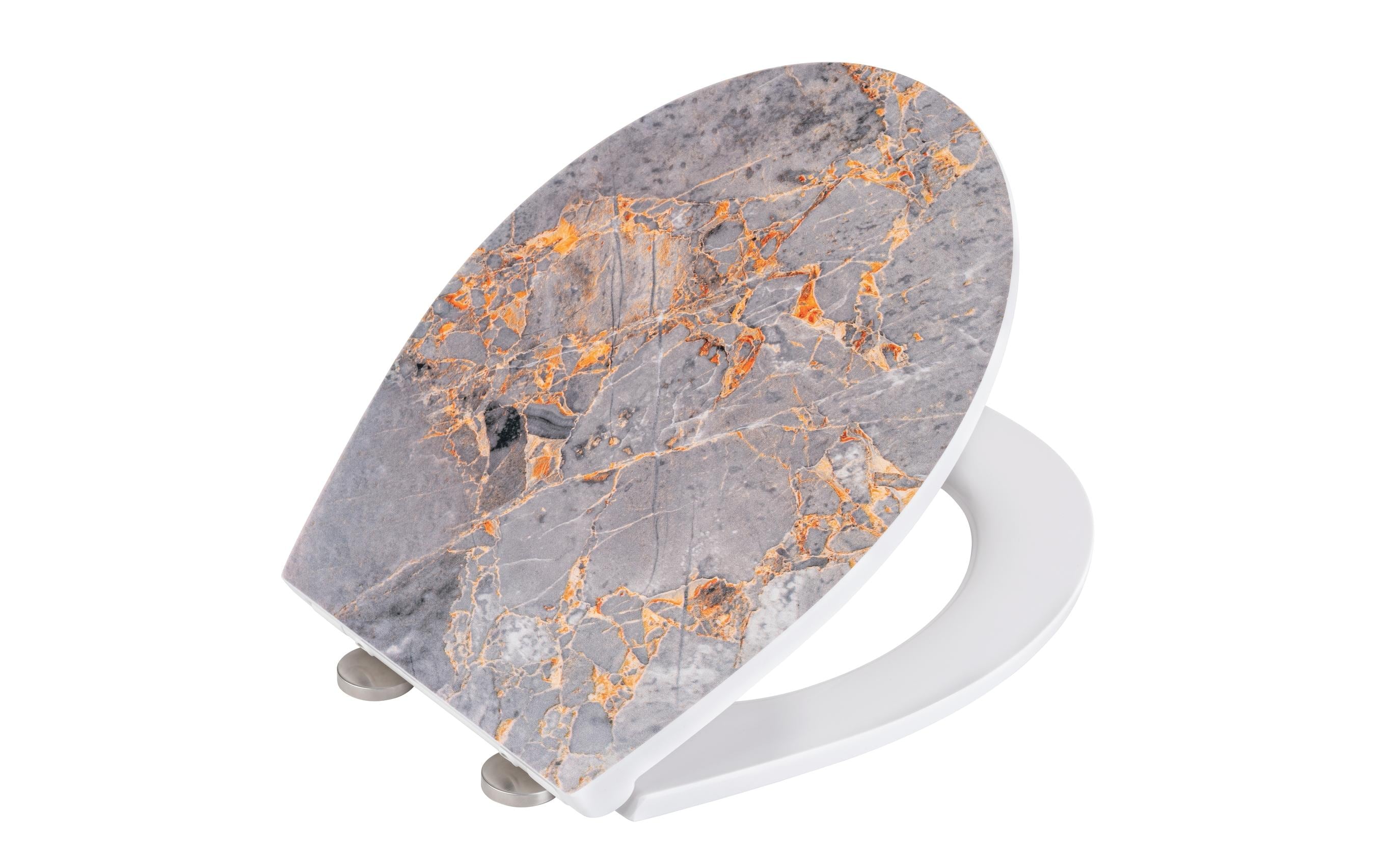 Wenko Toilettensitz Grey Marble Absenkautomatik, Gelbgold/Grau