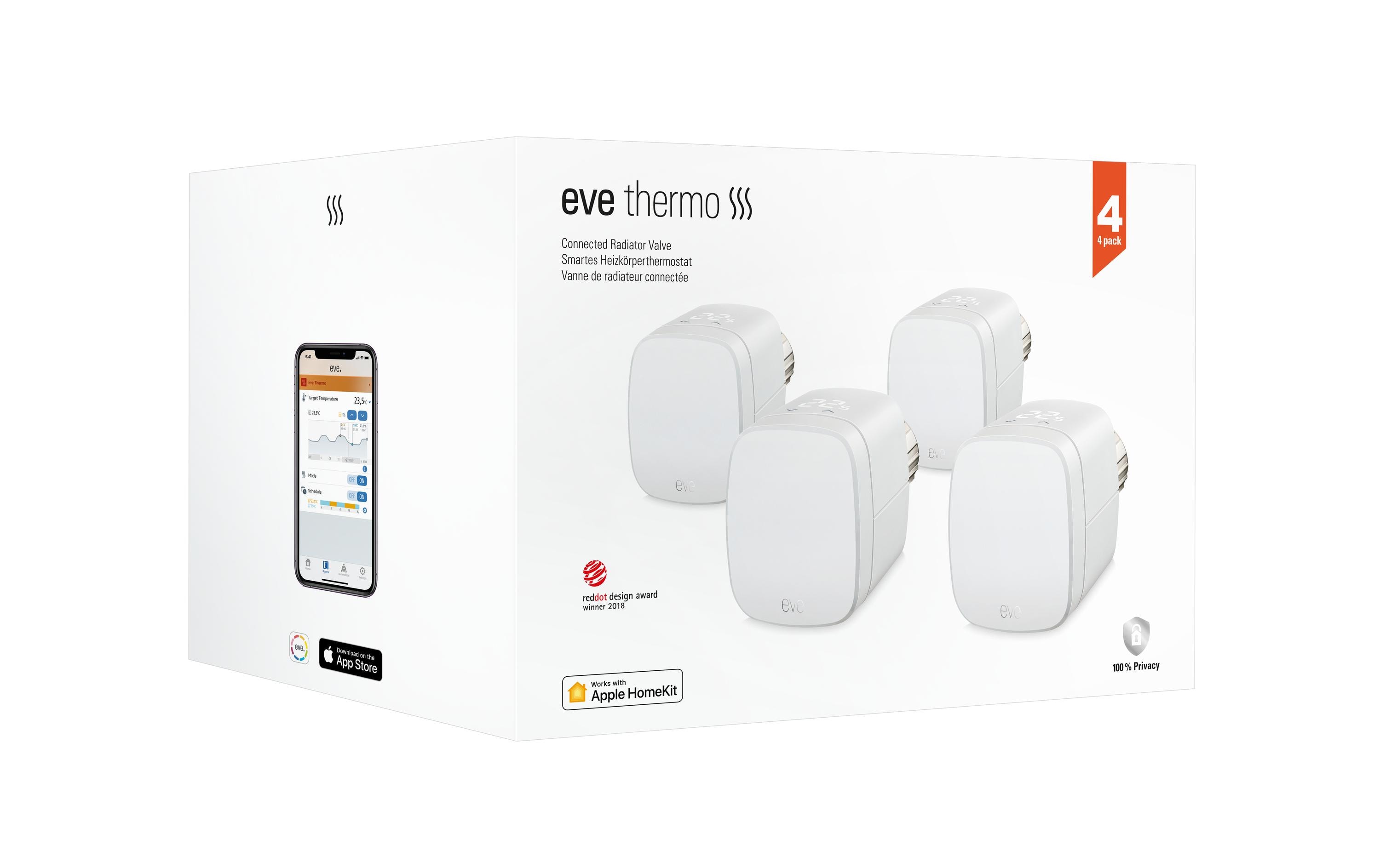 Eve Systems Heizkörperthermostat Eve Thermo 4er Set mit Apple HomeKit