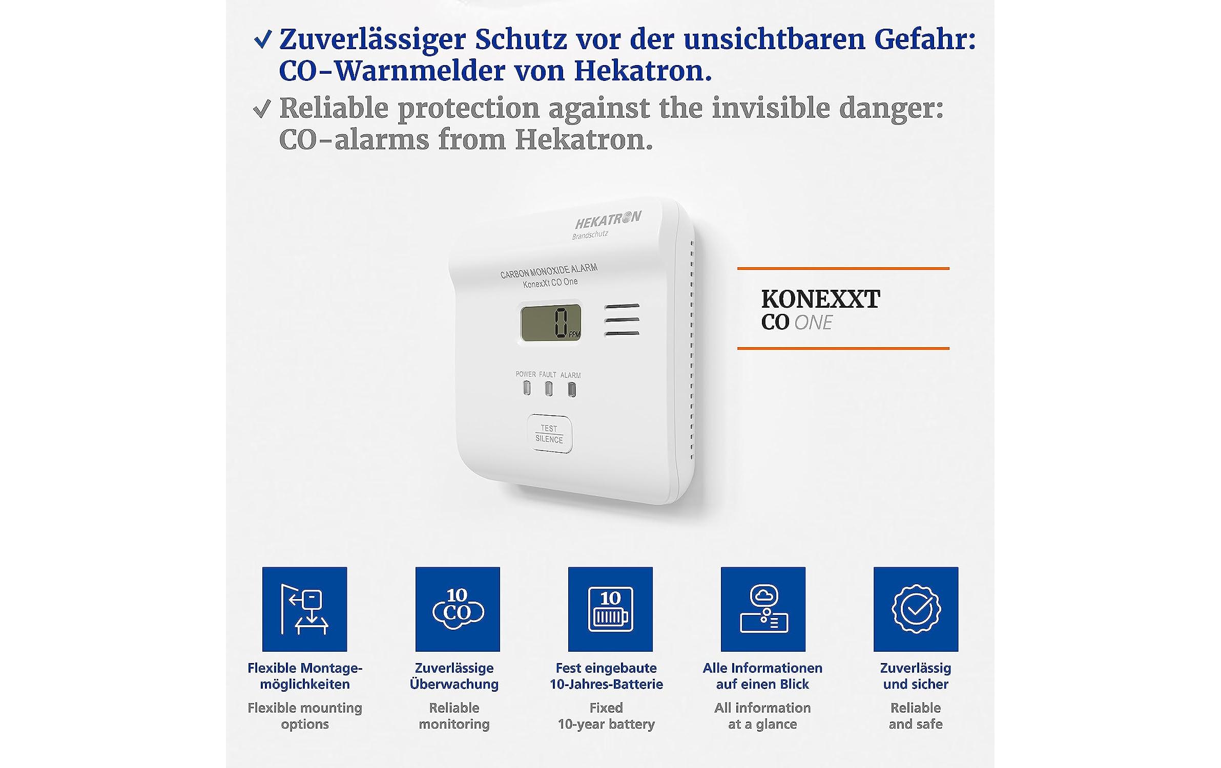 Hekatron CO-Warnmelder KONEXXT CO One 85dB, IP42, elektrochemisch