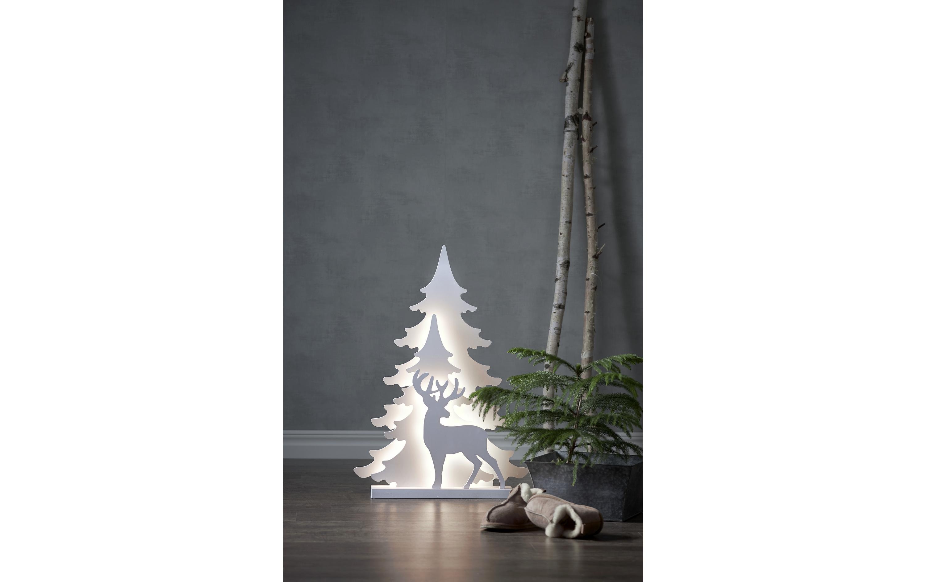 Star Trading Tischdeko Grandy 70 cm, 36 LED, Holz, Weiss