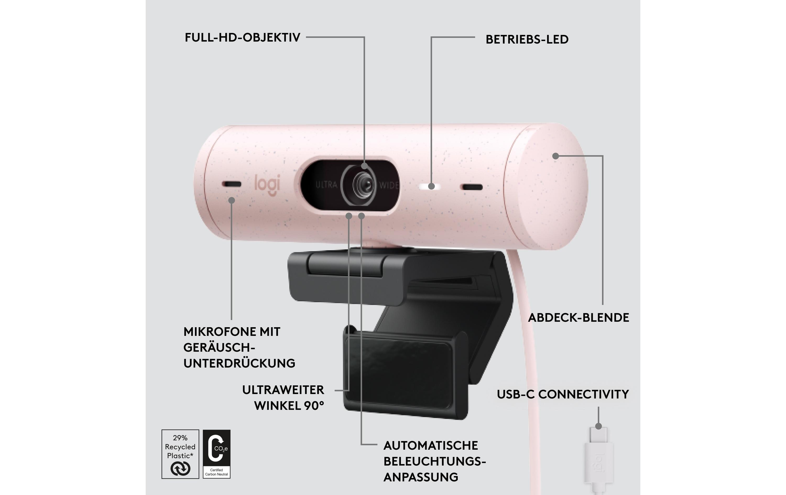 Logitech Webcam Brio 500 Rosa