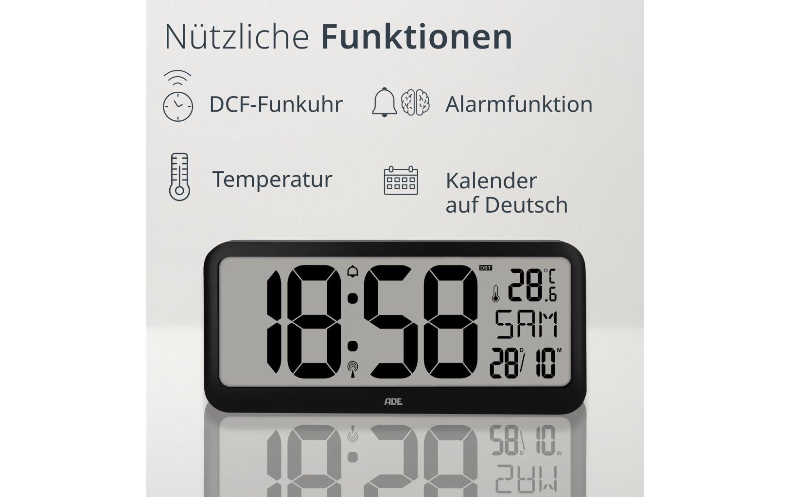 ADE Funkuhr XXL Wanduhr oder Regeluhr Schwarz