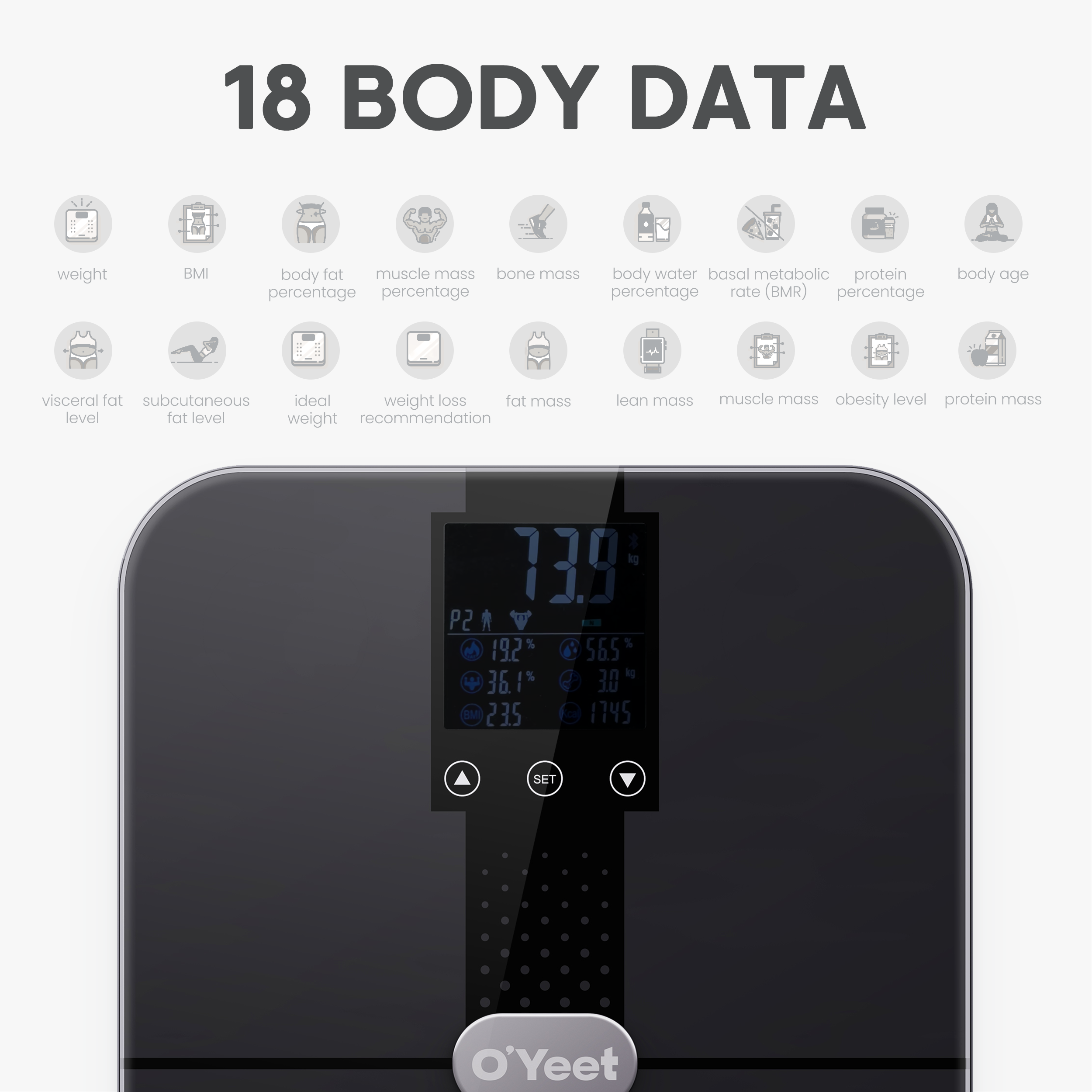 O`Yeet Smarte Körperanalysewaage BS-OY02 Schwarz