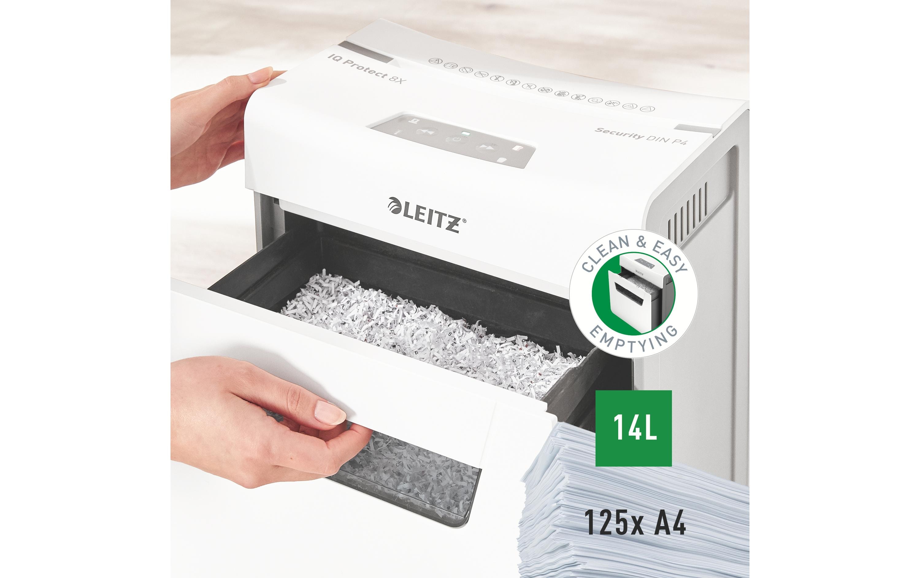 Leitz Bürogeräte Aktenvernichter IQ Protect Premium 8X , P-4, 8 Blatt