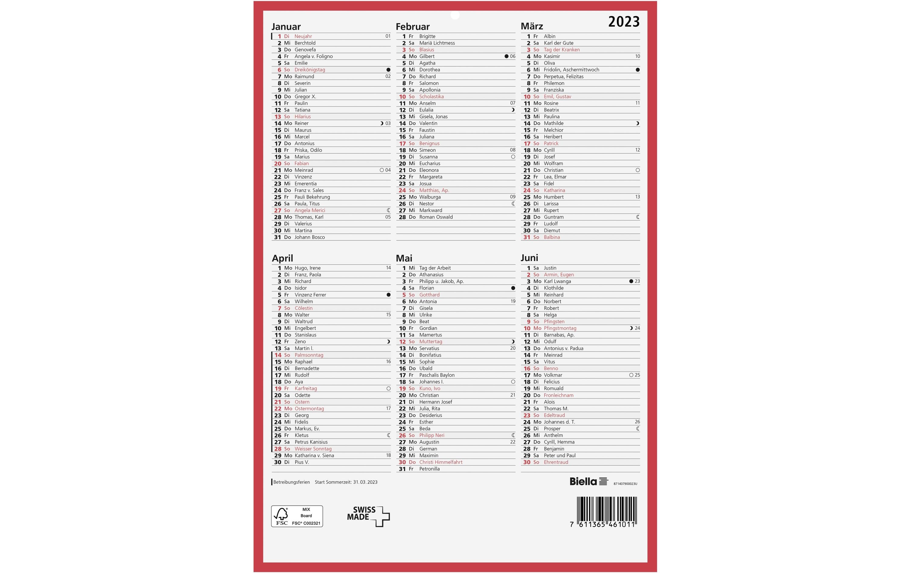 Biella Tafelkalender A4 2023