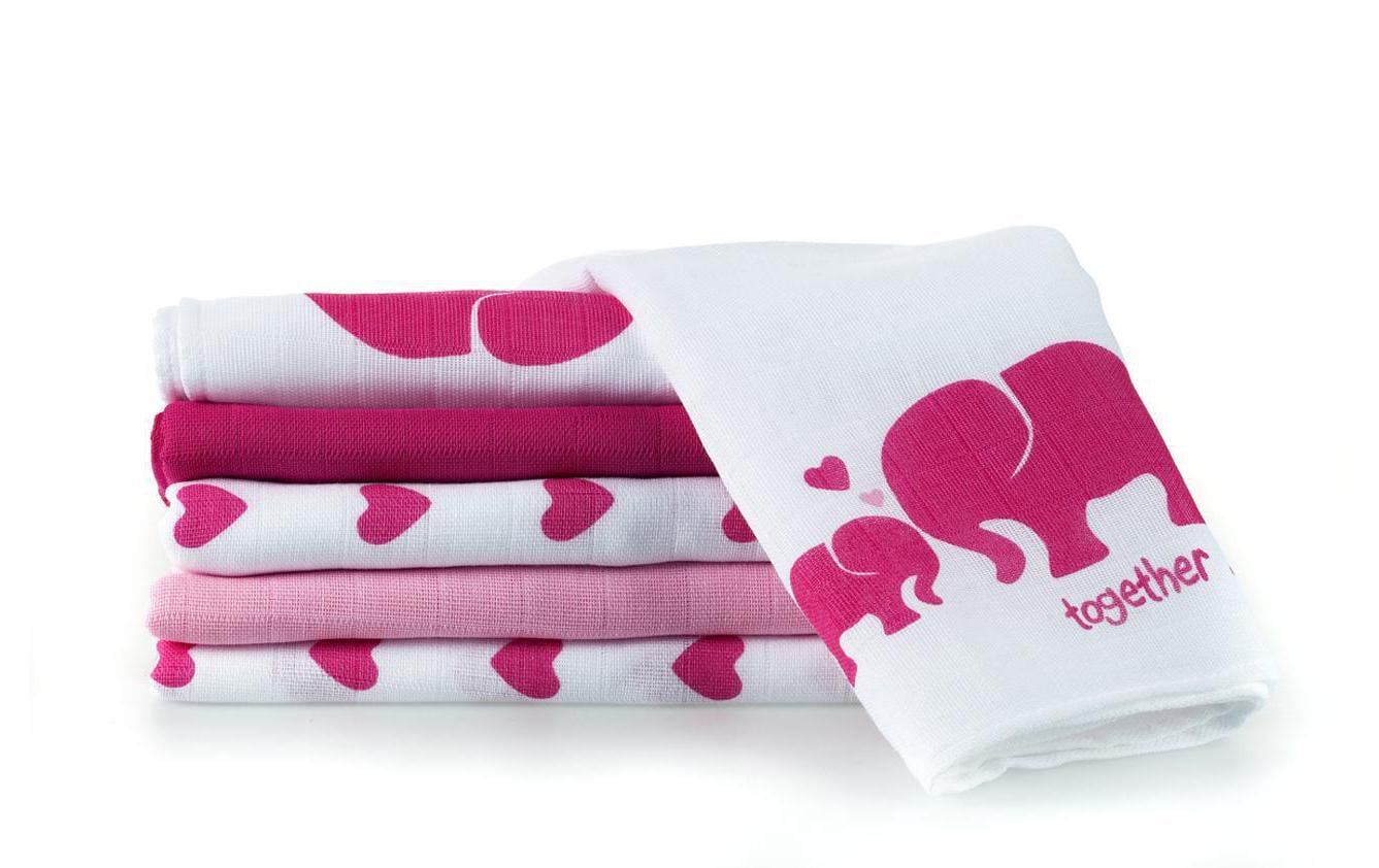 MAKIAN Mulltuch 6-er Set 80 x 80 cm Pink und Weiss Elefant, Herz