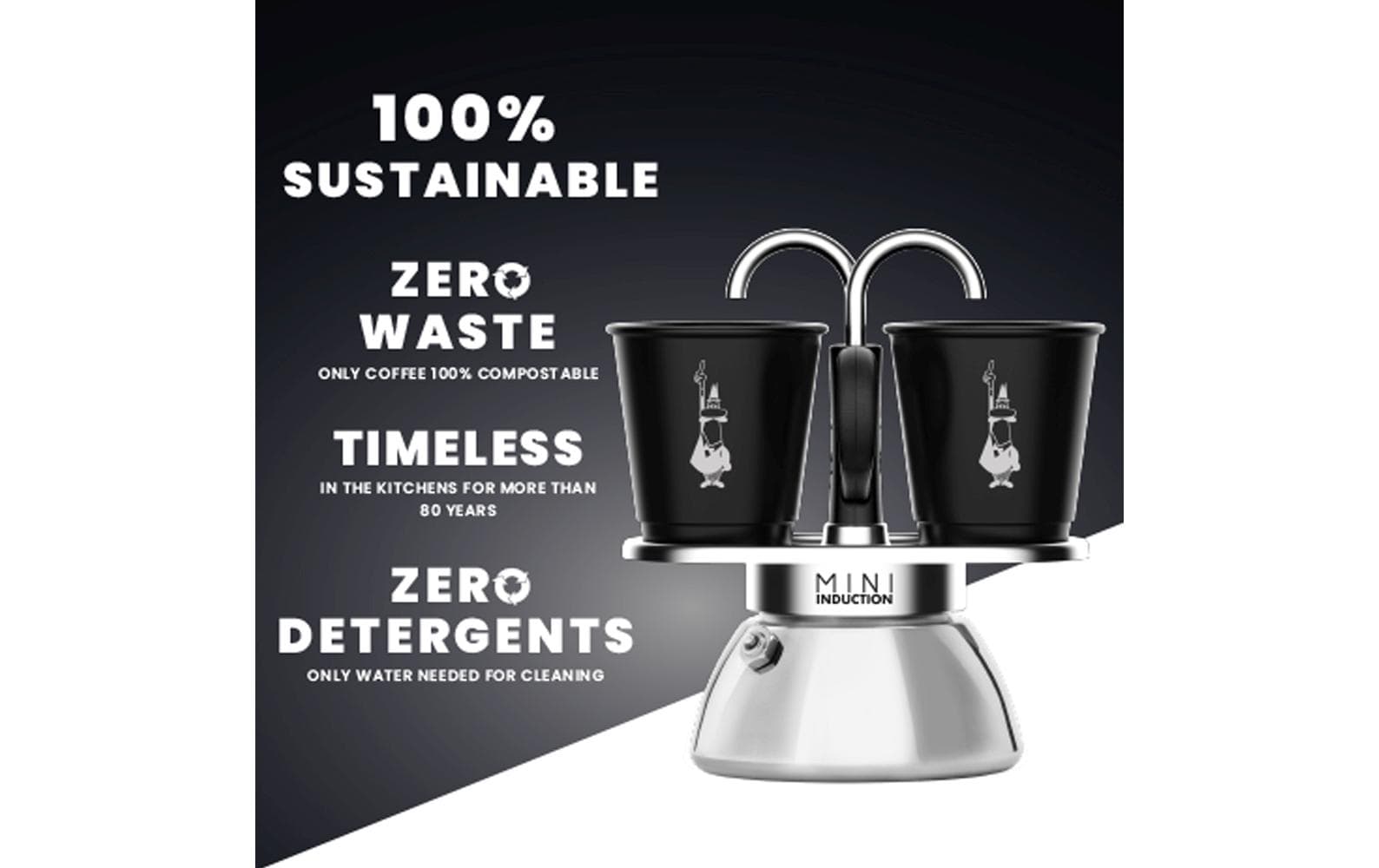 Bialetti Espressokocher Mini Express Induktion 2 Tassen, Schwarz