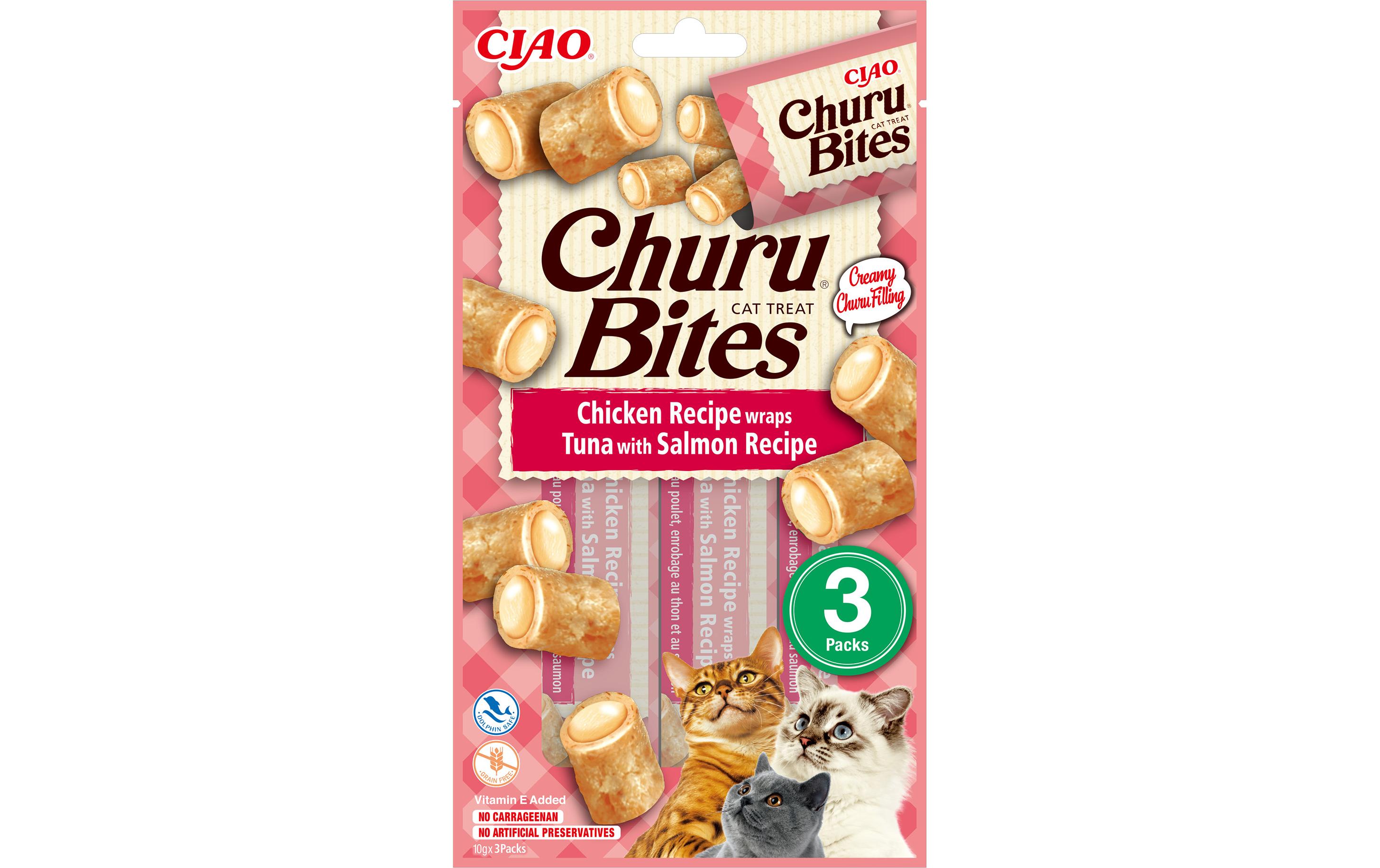 CIAO Churu Katzen-Snack Bites Thunfisch, Lachs & Huhn, 3 x 10 g