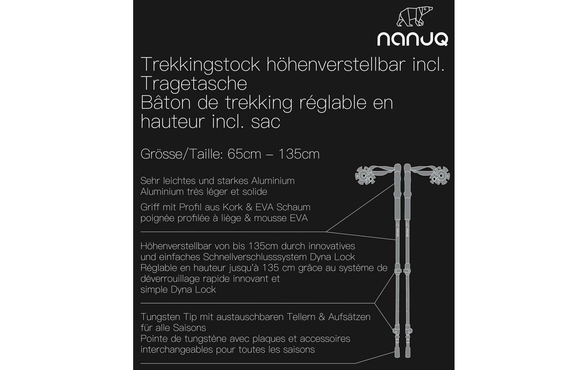 Nanuq Wanderstock Trekkingstock PIZ Grischa 65 cm - 135 cm