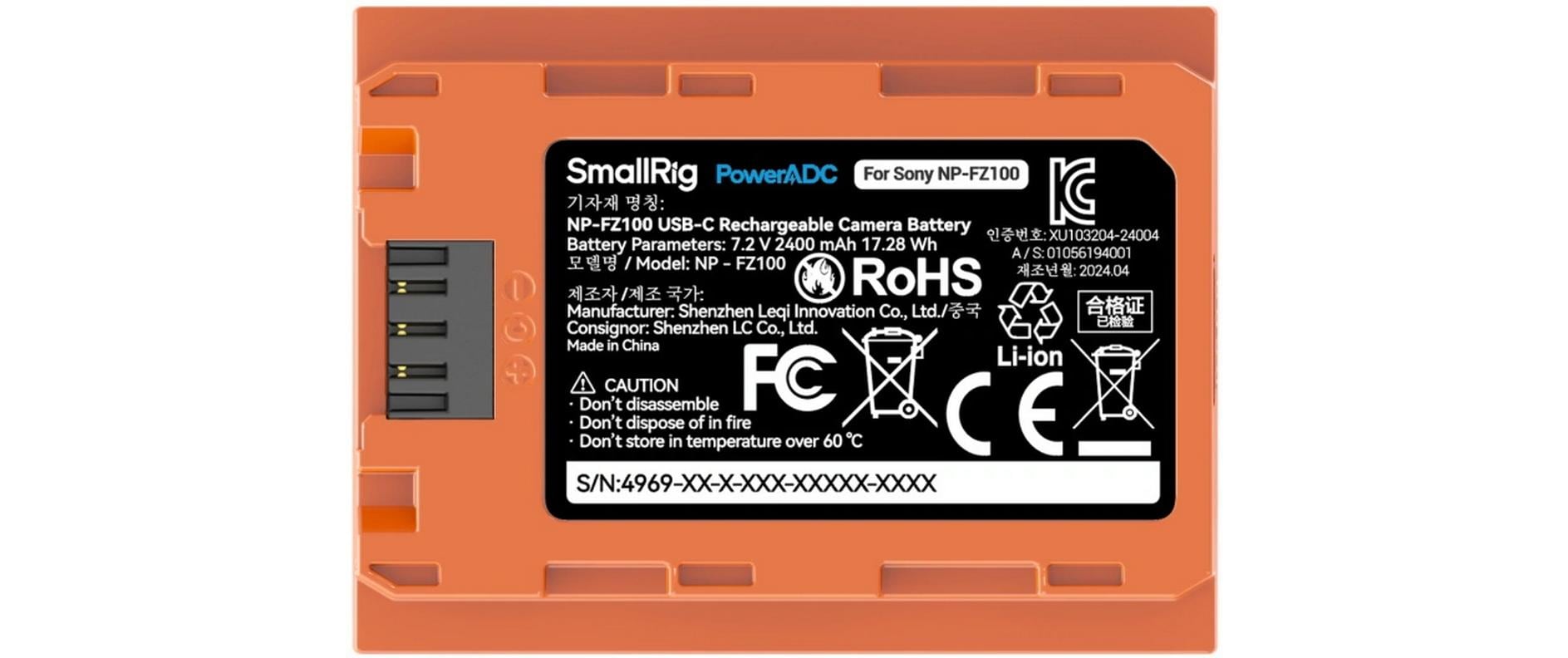 Smallrig Digitalkamera-Akku NP-FZ100 USB-C Orange