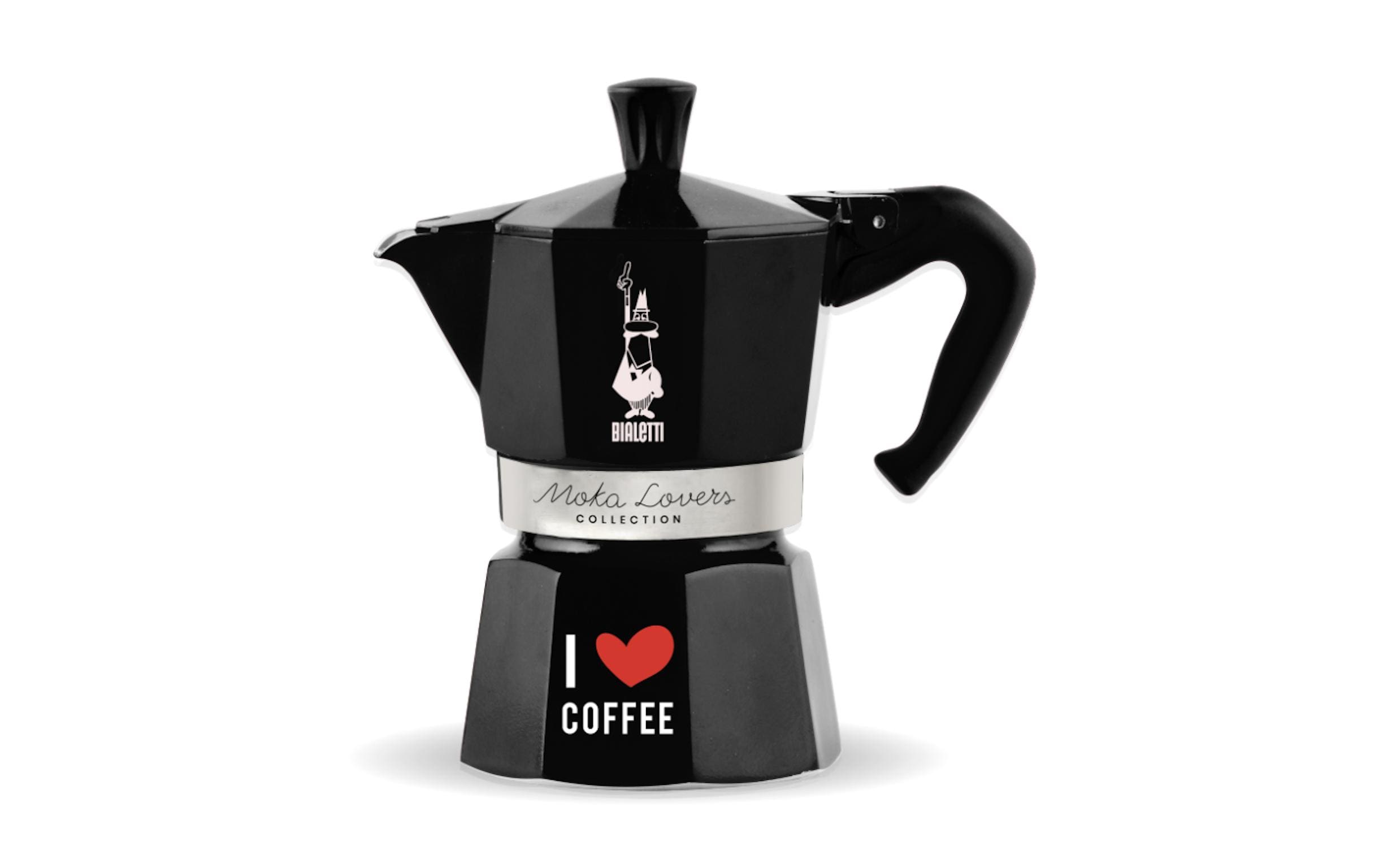 Bialetti Espressokocher Moka Express I love Coffee 6 Tassen, Schwarz