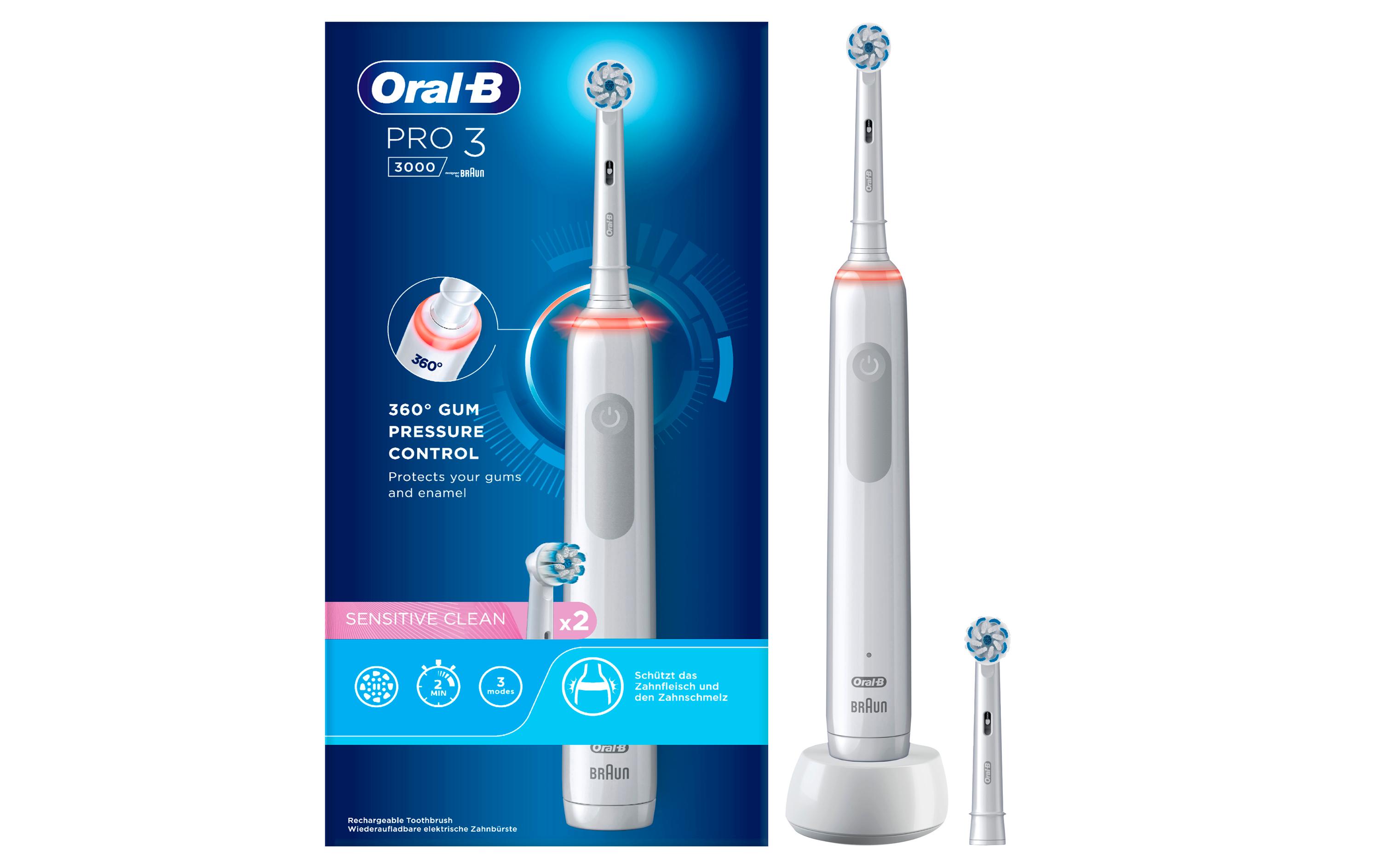 Oral-B Rotationszahnbürste Pro 3 3000 Sensitive Clean, Weiss