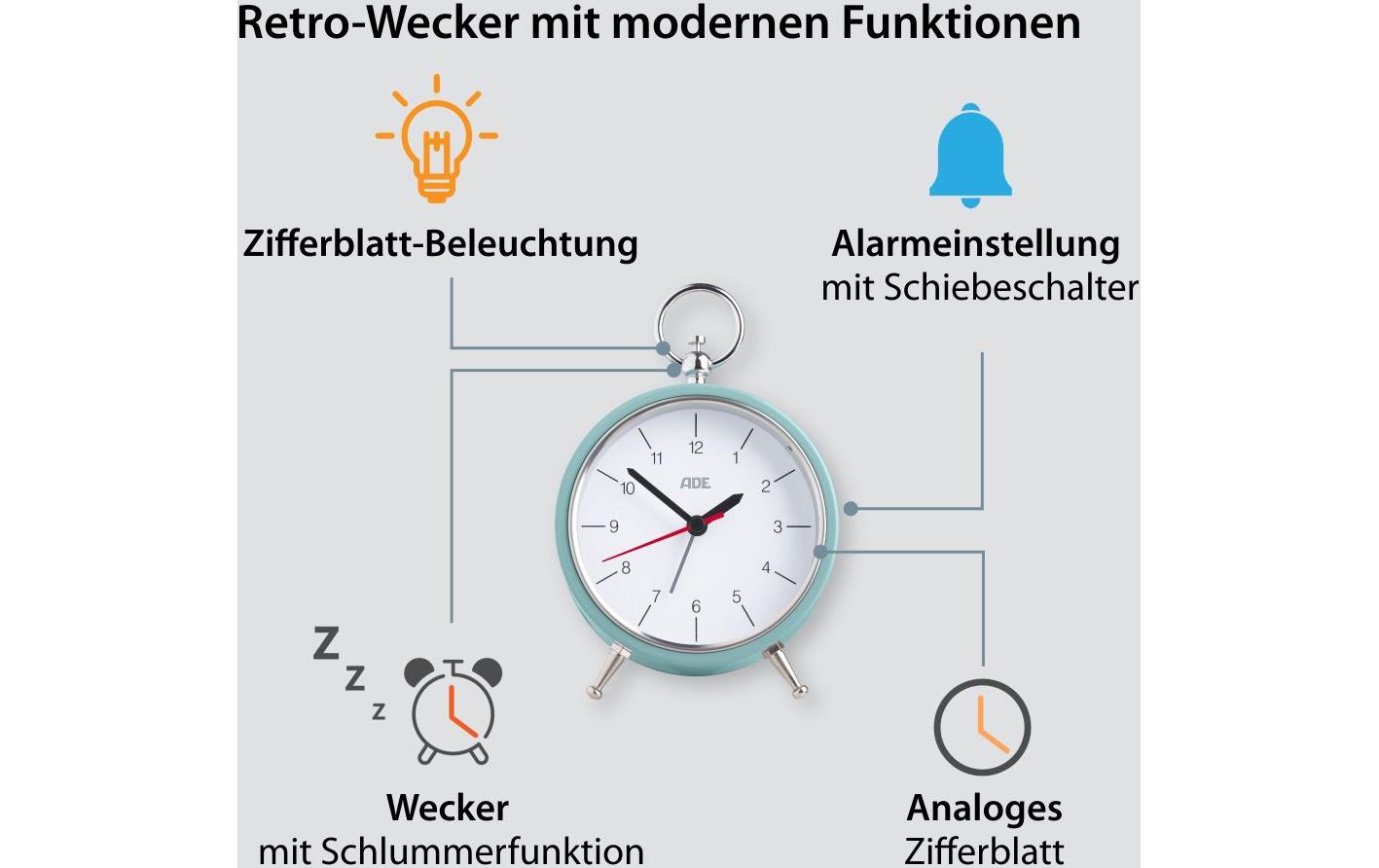 ADE Klassischer Wecker Retro Hellblau