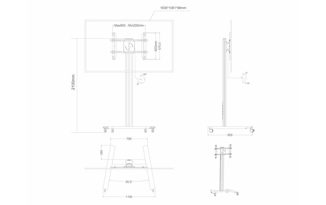 Multibrackets TV-Trolley Display Stand 210 HD Single Schwarz