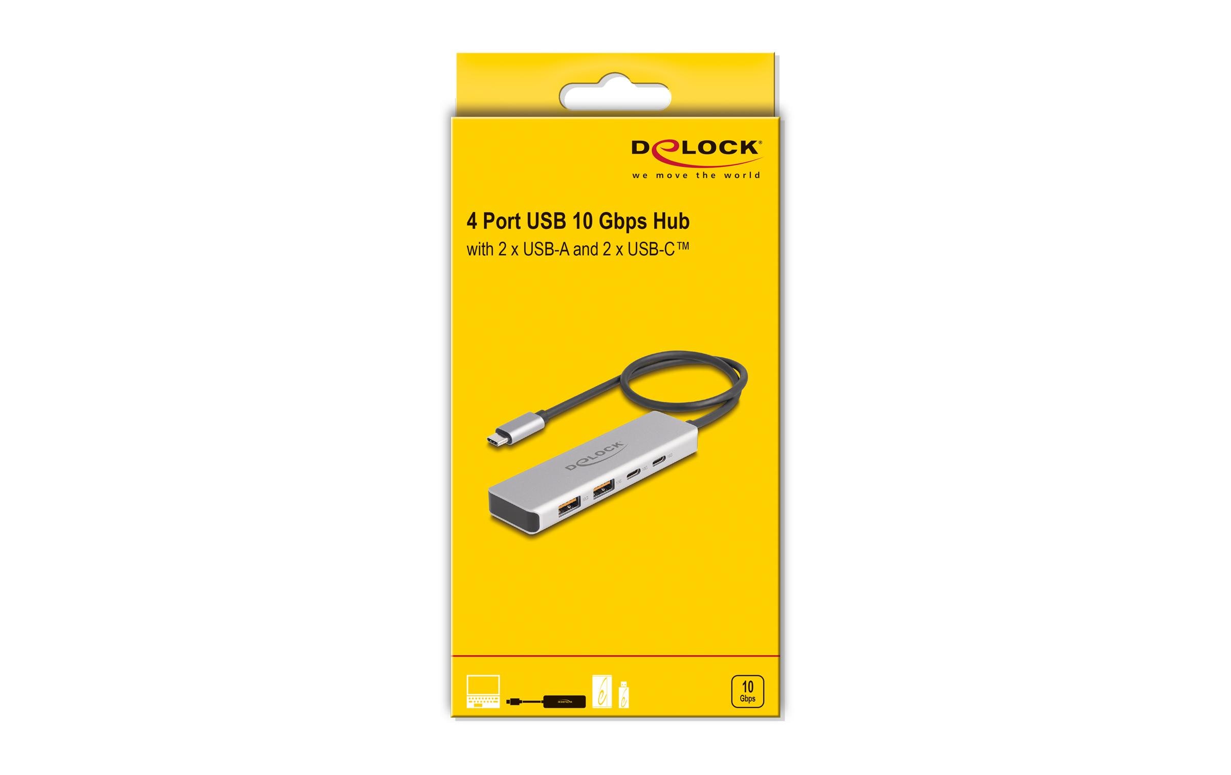 Delock USB-Hub 10 Gbps 2 x USB Typ-A und 2 x USB Type-C