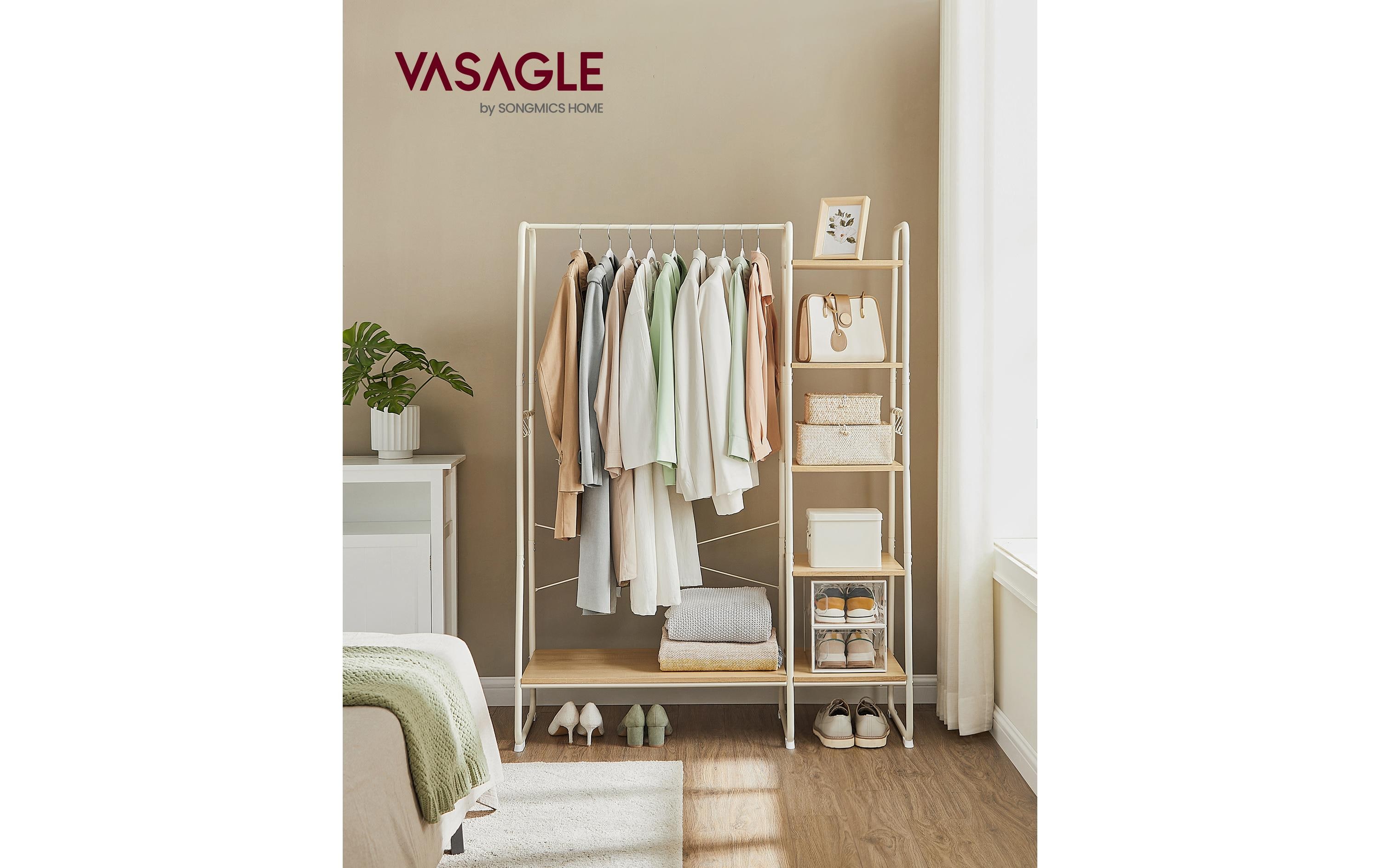 VASAGLE Garderobe 45 x 120 x 160 cm, Nature/Weiss