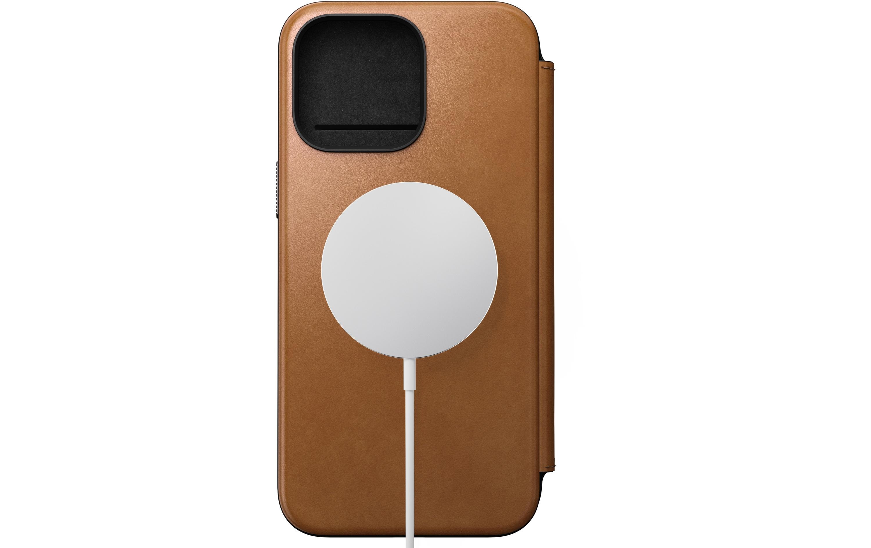 Nomad Book Cover Modern Leather Folio iPhone 15 Pro Max Beige