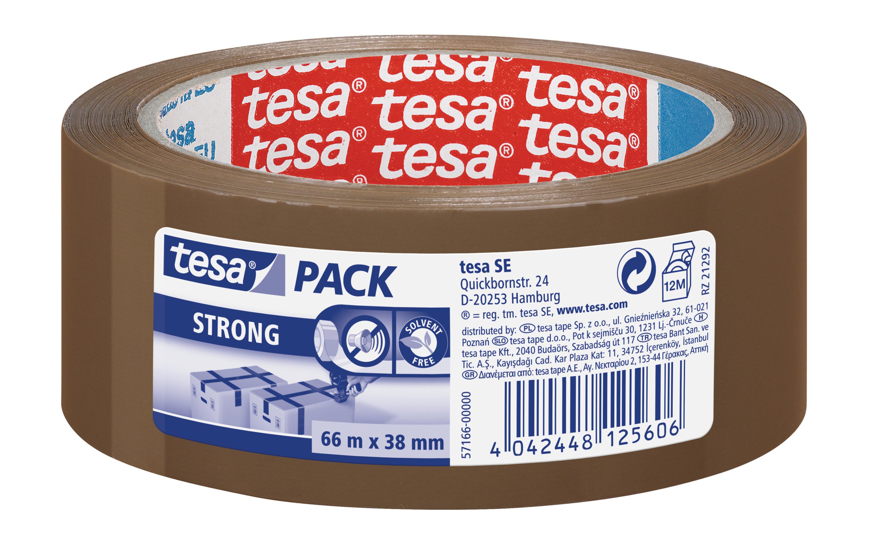 tesa Klebeband strong 38 mm x 66 m, 1 Rolle Braun