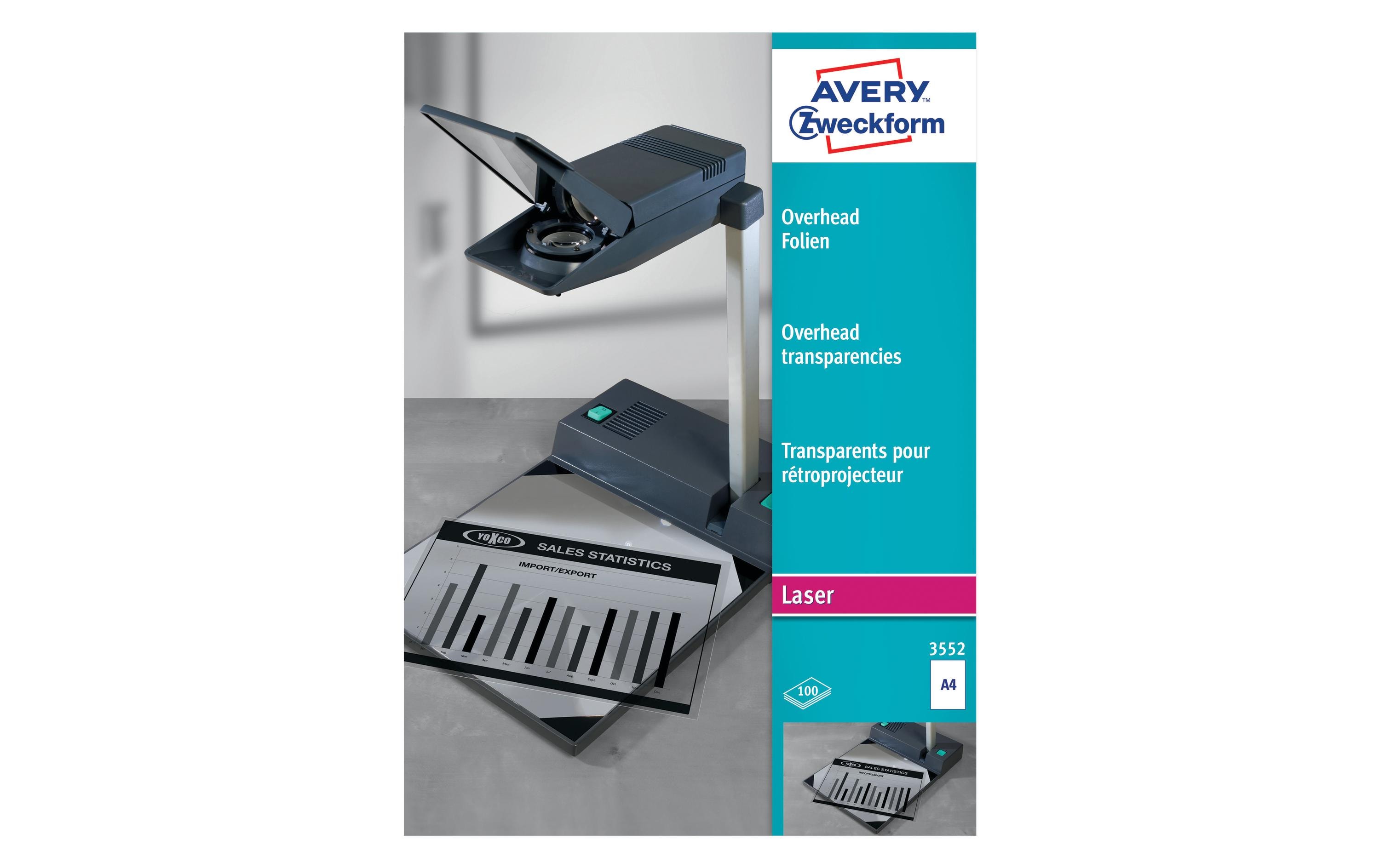 Avery Zweckform Overheadfolie OHP-Folien Laser A4, 100 Stück, Schwarz