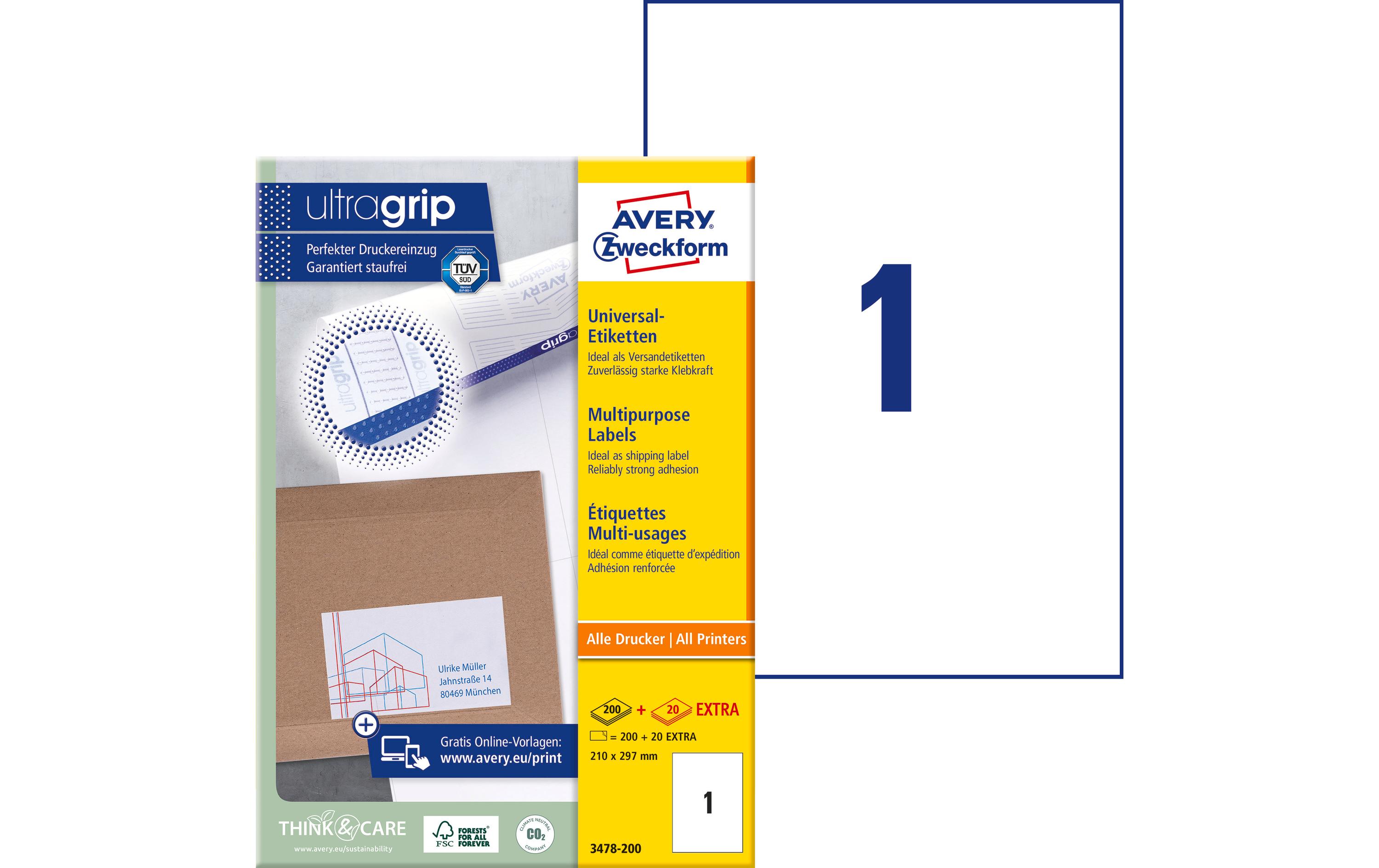 Avery Zweckform Universal-Etiketten 3478 210 x 297 mm, 220 Blatt