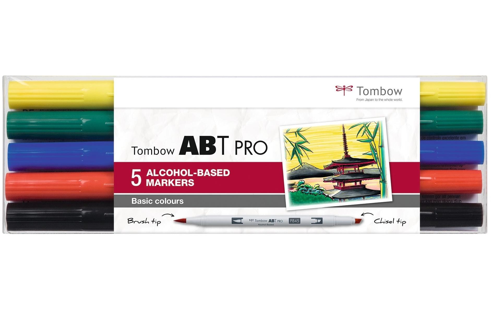 Tombow Fasermaler Basic Colors, mit Box, 5er-Set