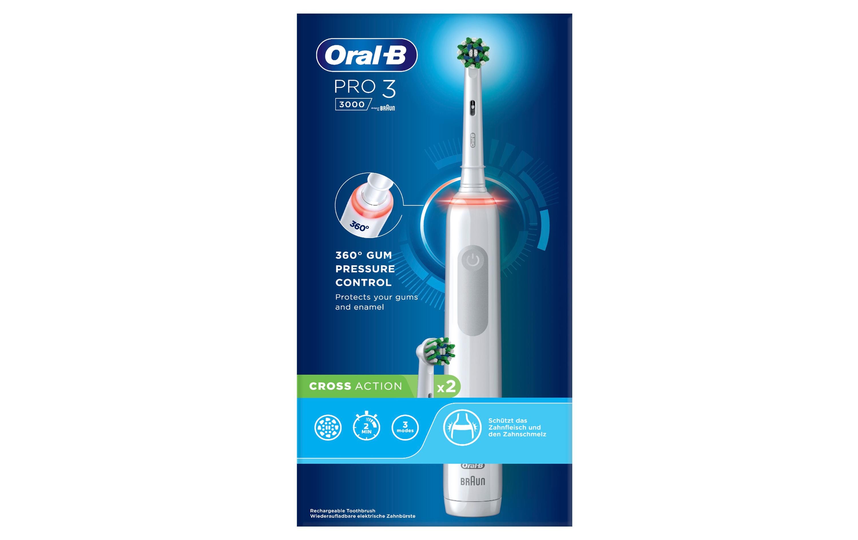 Oral-B Rotationszahnbürste Pro 3 3000 Cross Action, Weiss