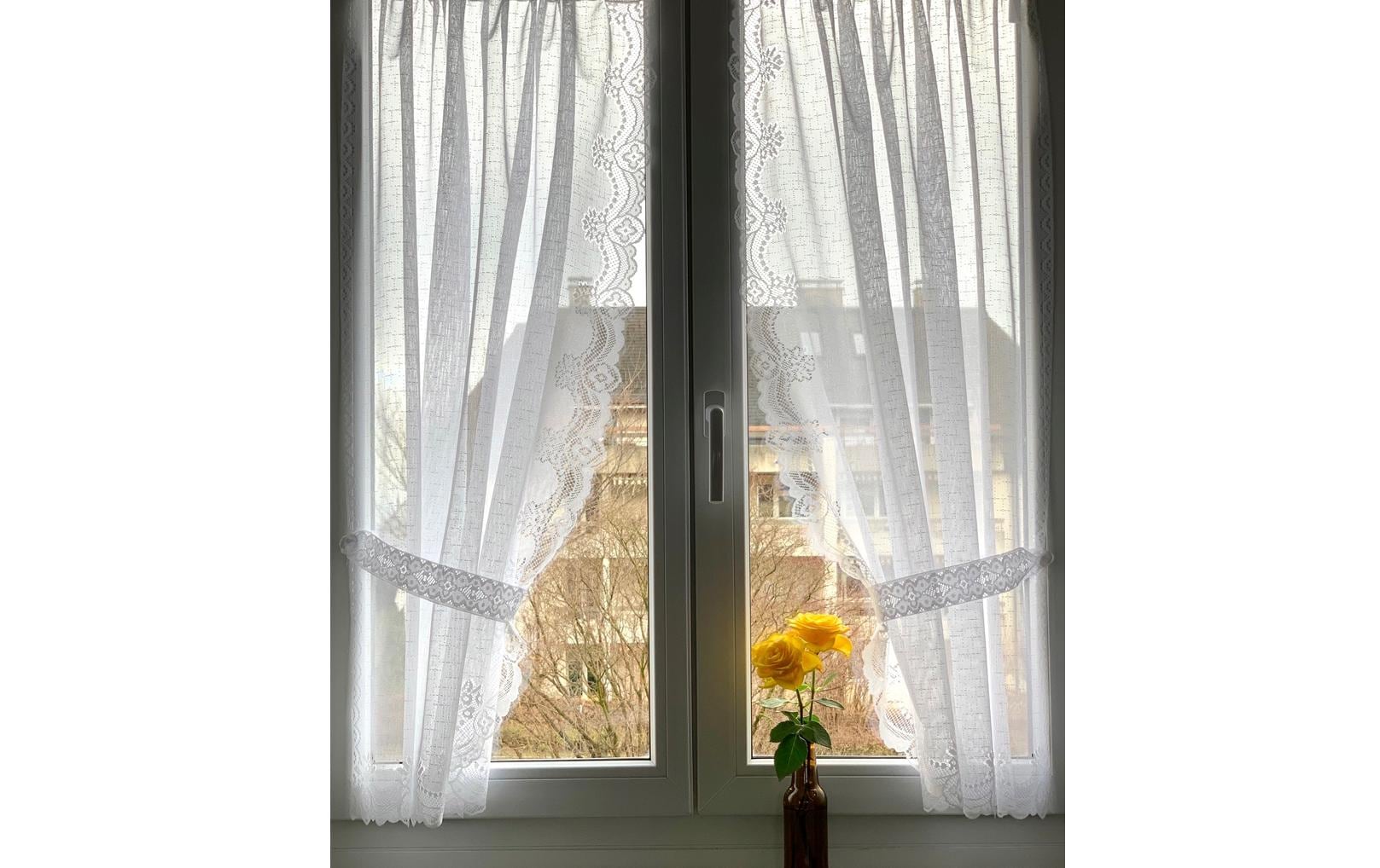 Hubatka Tagvorhang Vitrage Spitzen-Vitragen 95 cm x 110 cm, Weiss