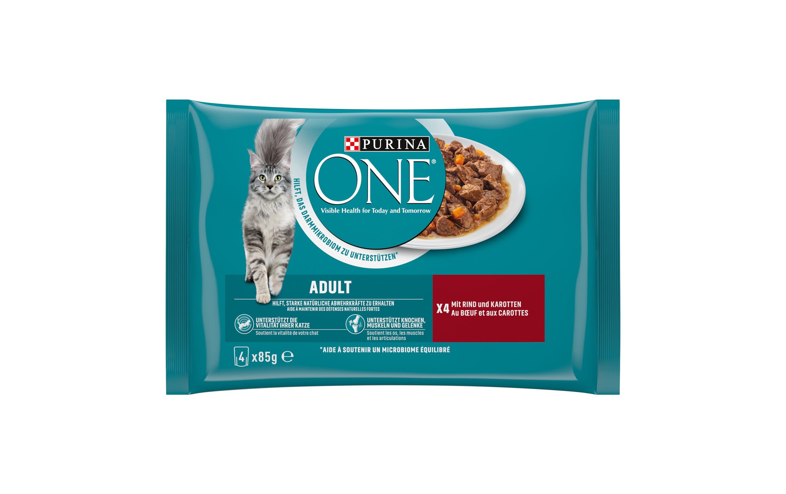 Purina ONE Nassfutter ADULT in Sauce Rind/Karotten, 4 x 85g