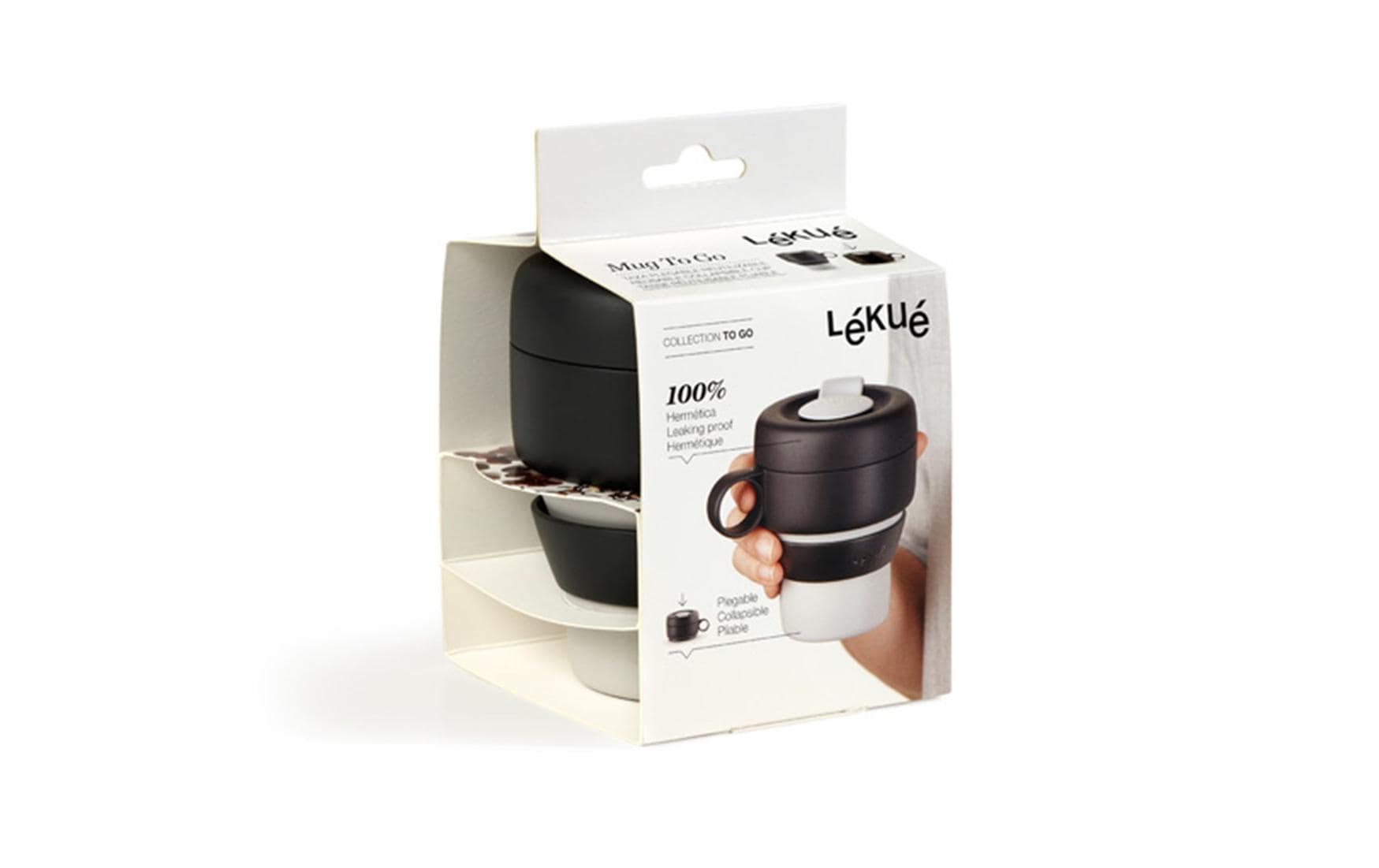 Lékué Thermobecher Mug to go 350 ml, Grau/Schwarz