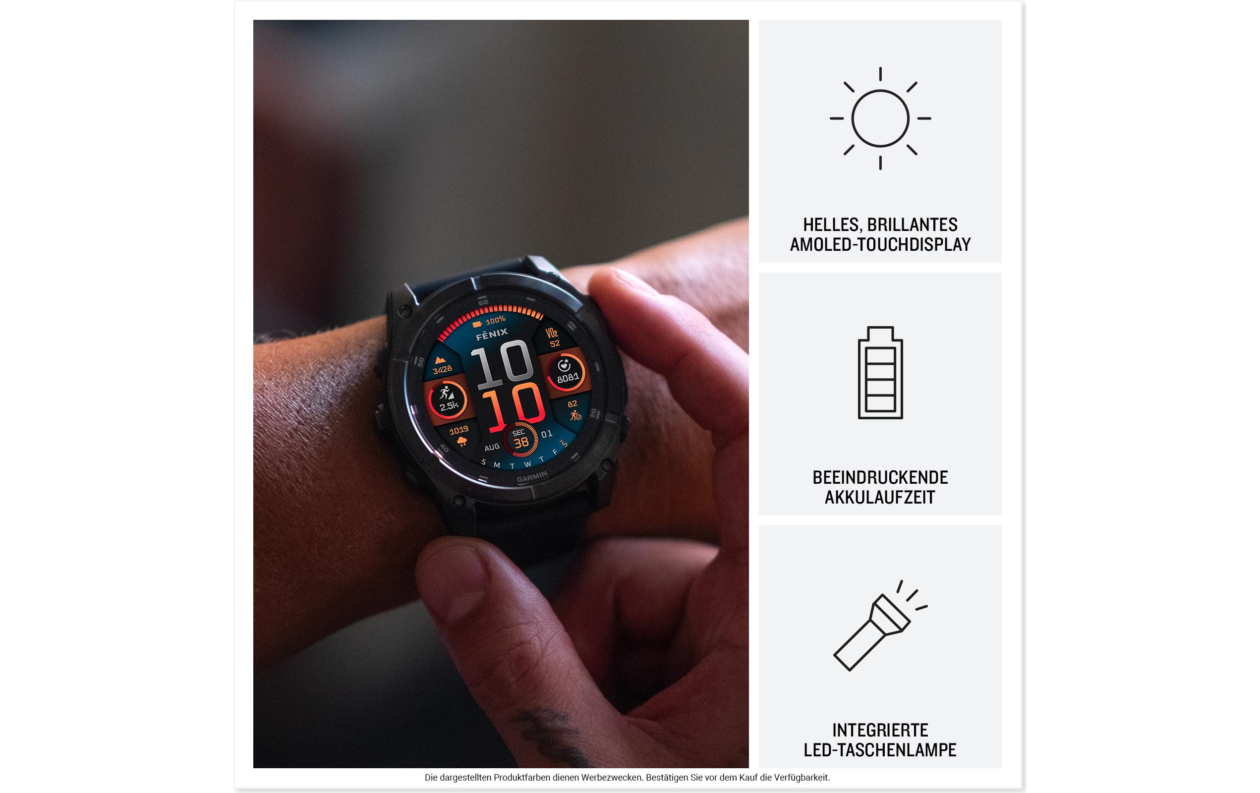 GARMIN Sportuhr Fenix 8 AMOLED, 47 mm Schwarz/Schiefergrau