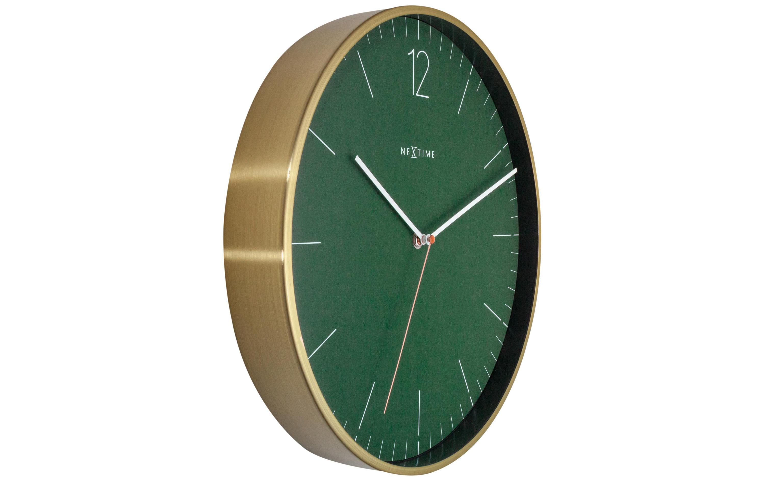 NeXtime Wanduhr Essential Forest Green Ø 34 cm Gold/Grün