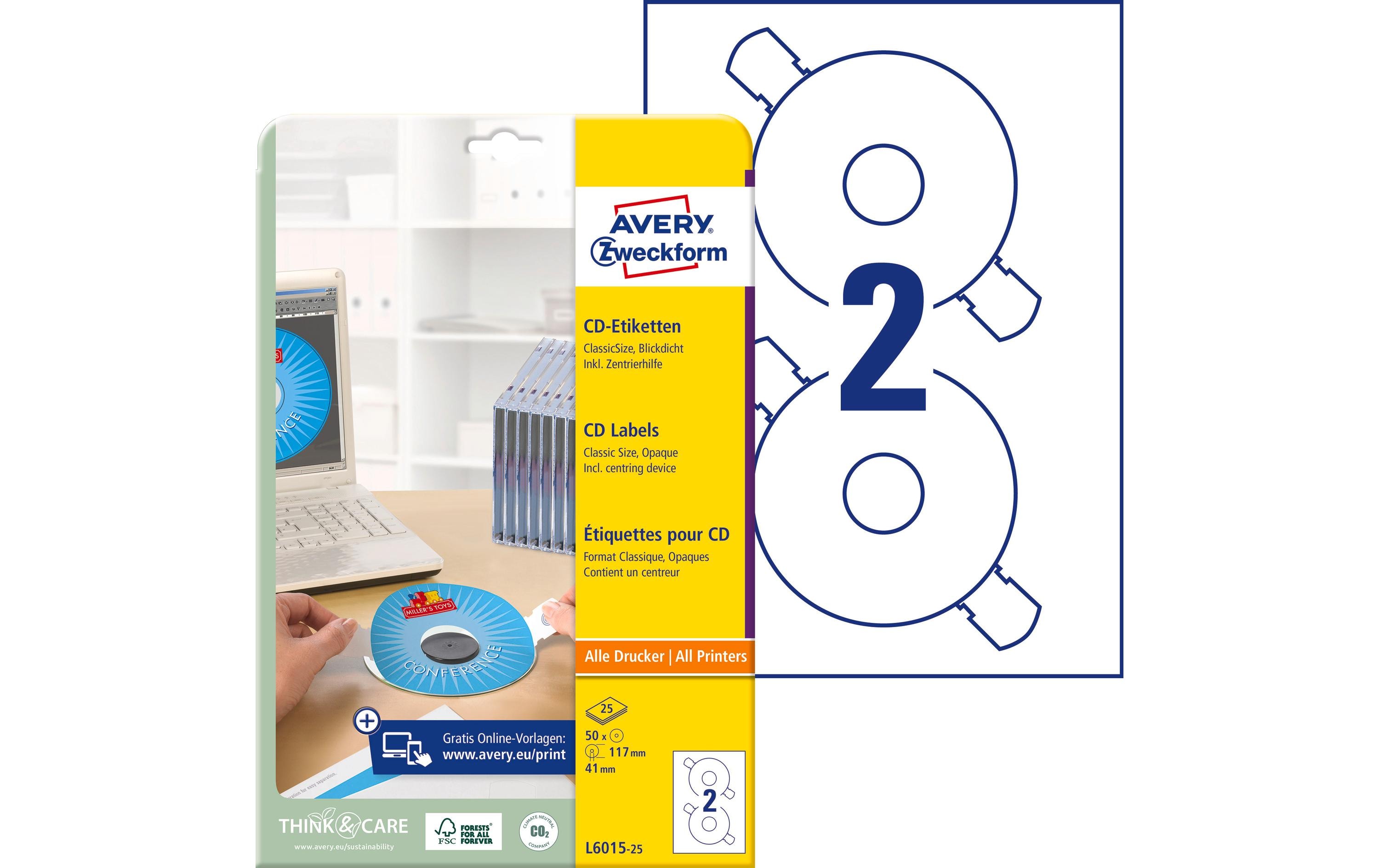 Avery Zweckform CD-Etiketten L6015-25 Ø 117 mm