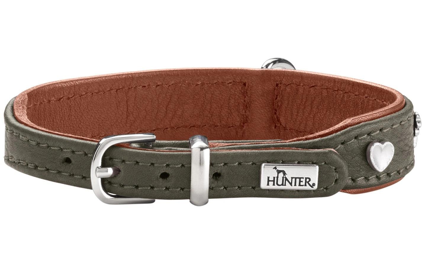 Hunter Halsband München Mini 27/XXS-XS, Rindsleder, Grün/Cognac