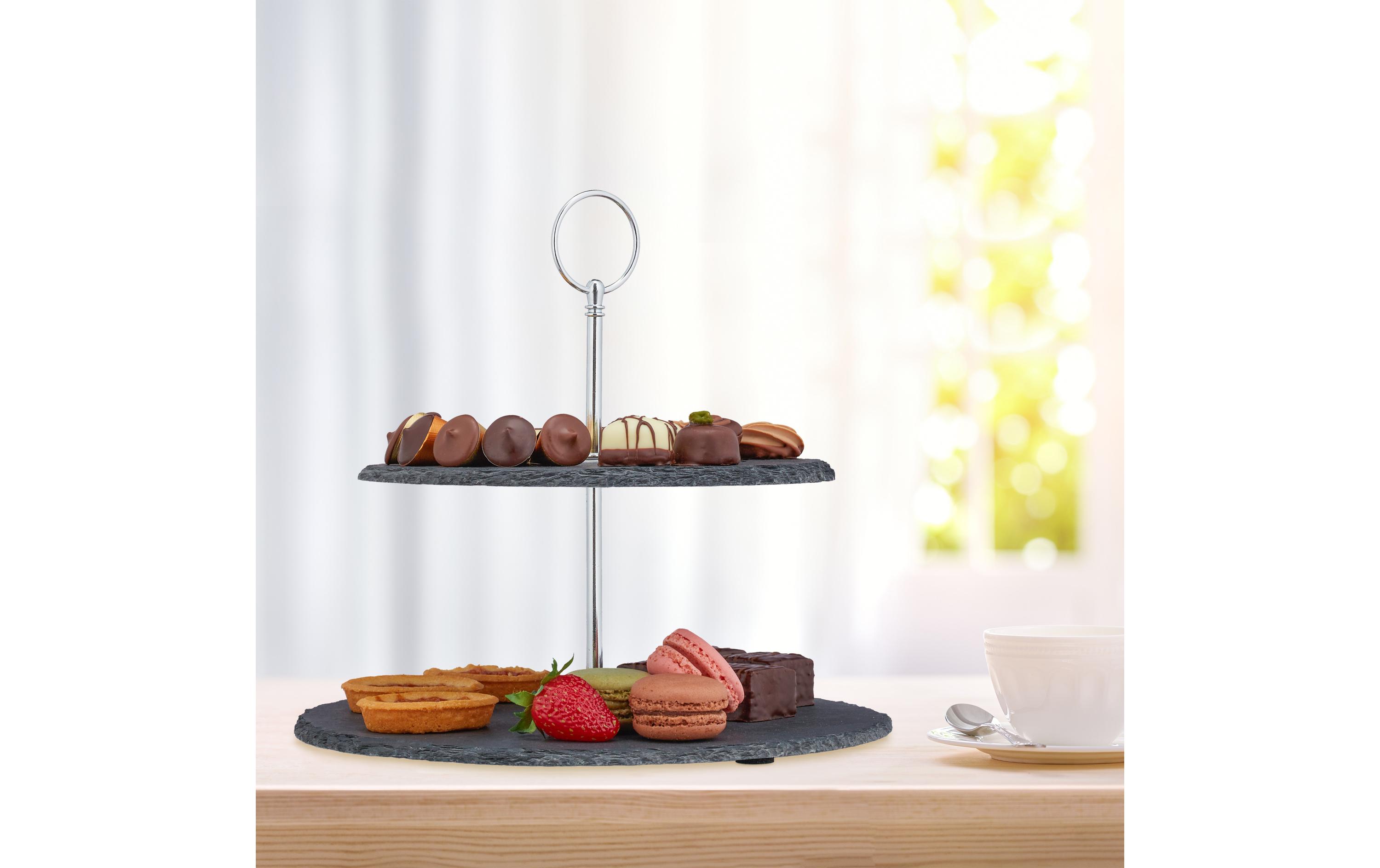 relaxdays Etagere 2-stufig, Anthrazit/Silber