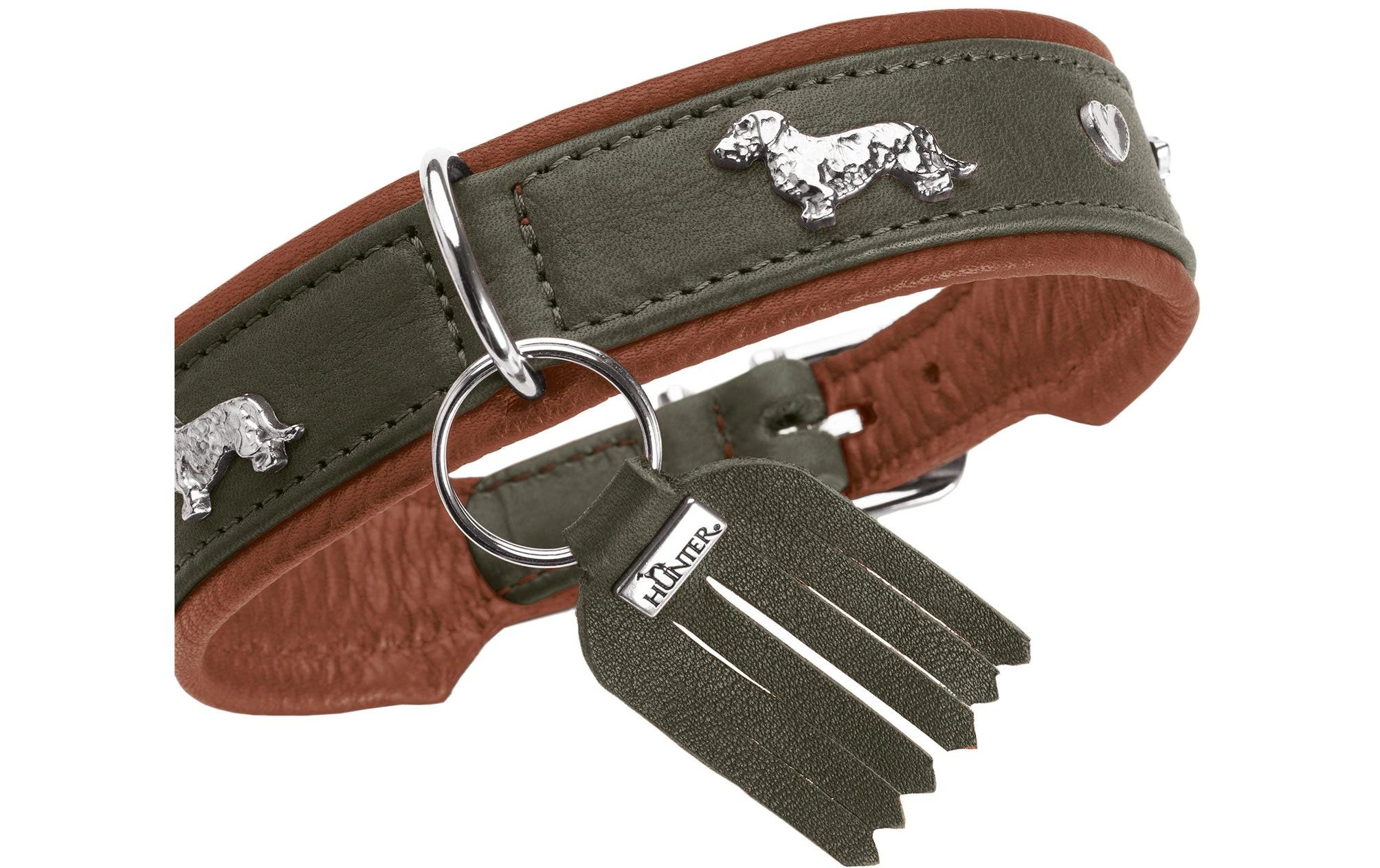 Hunter Teckel-Halsband München 37/XS-S, Rindsleder, Grün/Cognac