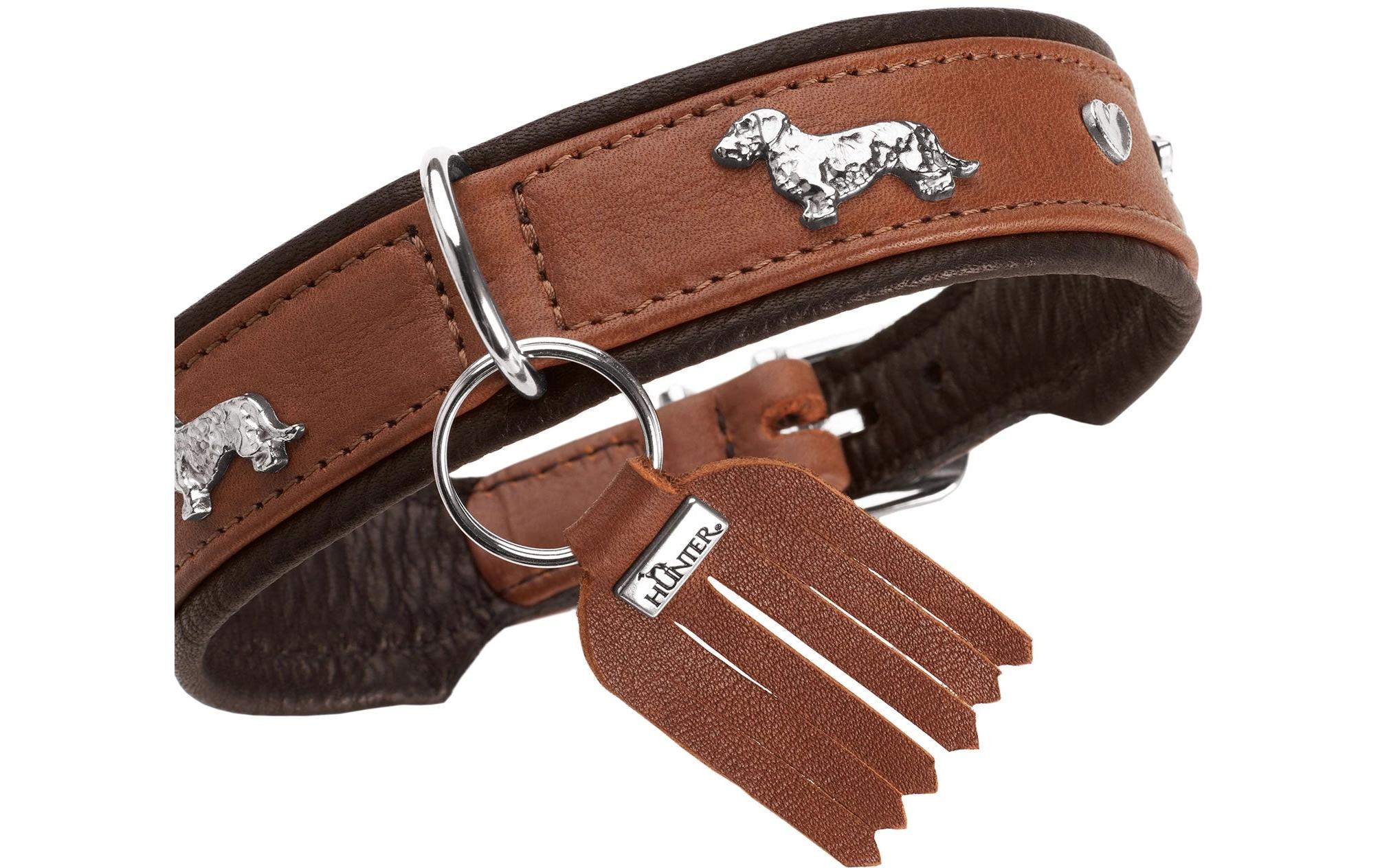 Hunter Teckel-Halsband München 42/S, Rindsleder, Cognac/Schwarz