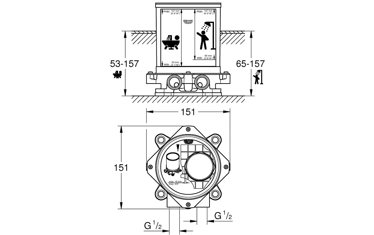 GROHE Montagezubehör 1/2 Rohbauset DN 15