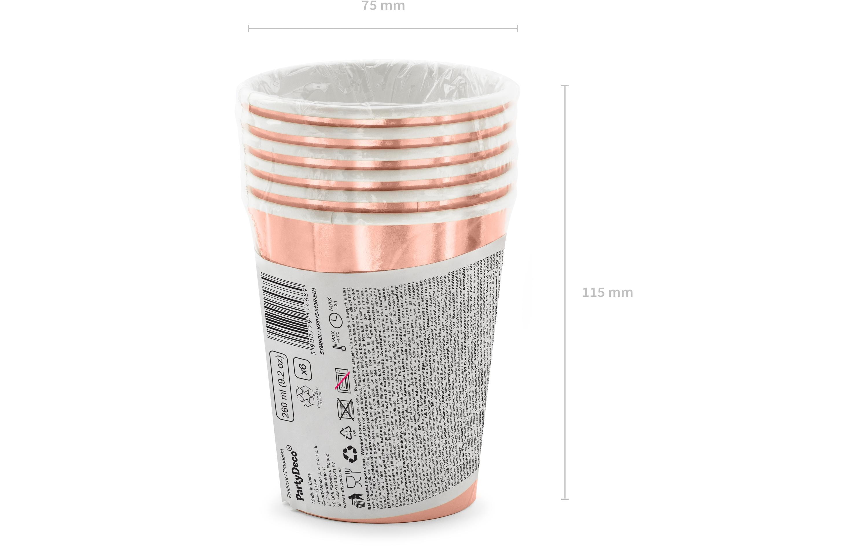 Partydeco Einwegbecher Happy Birthday 260 ml, 6 Stück, Rosegold