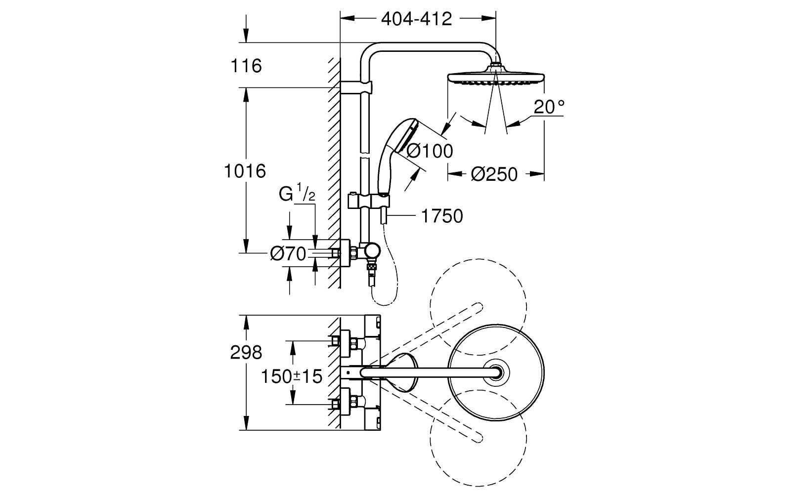 GROHE Duschsystem Vitalio Start 250 mit Thermostat