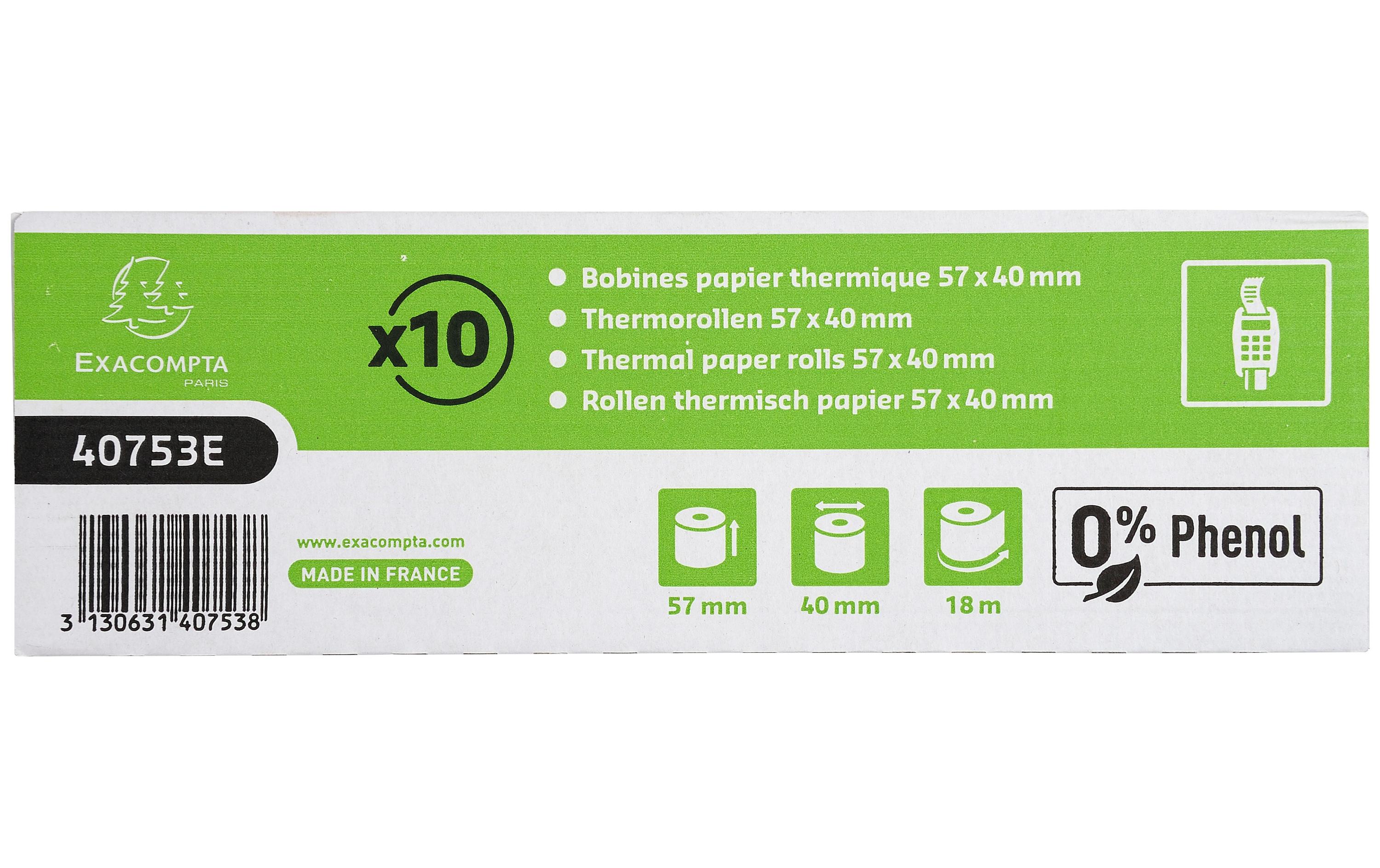 Exacompta Thermo-Papierrolle 57 x 40 x 12 mm, 18 m, 10 Stück