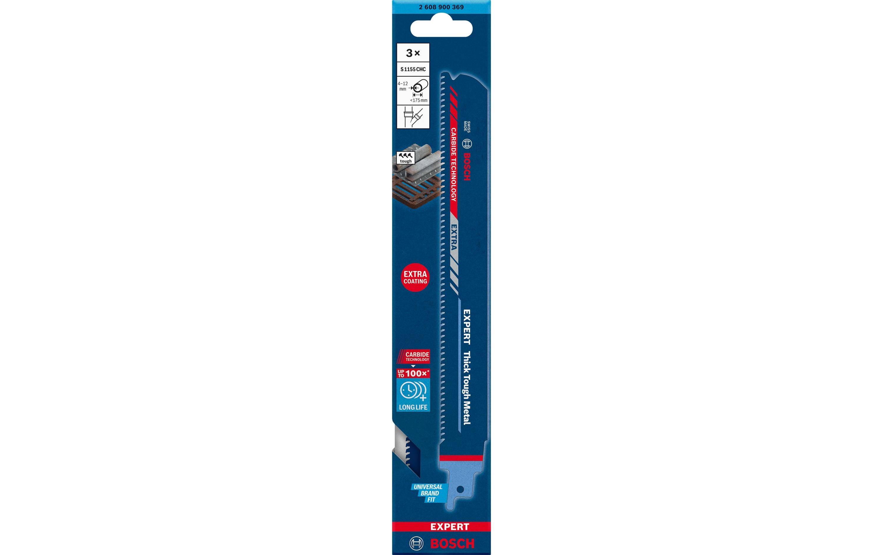 Bosch Professional Säbelsägeblatt EXPERT Thick Tough Metal S 1155 CHC, 3 Stück