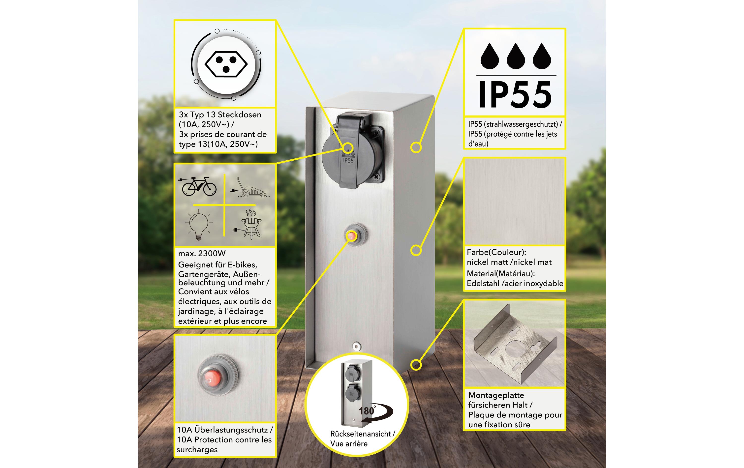 Schönenberger Energiesäule 3x T13 IP55, Silber