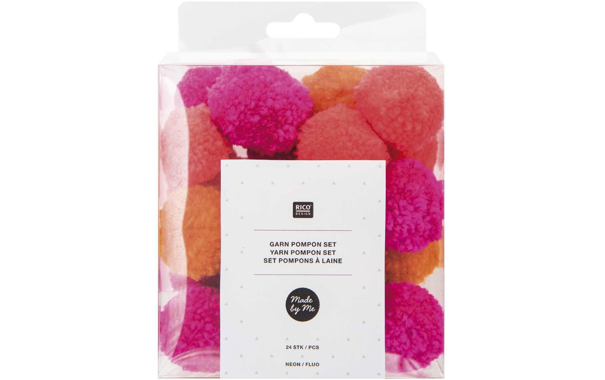 Rico Design Pompon Set Ø 3 cm Neon Mix, 24 Stück