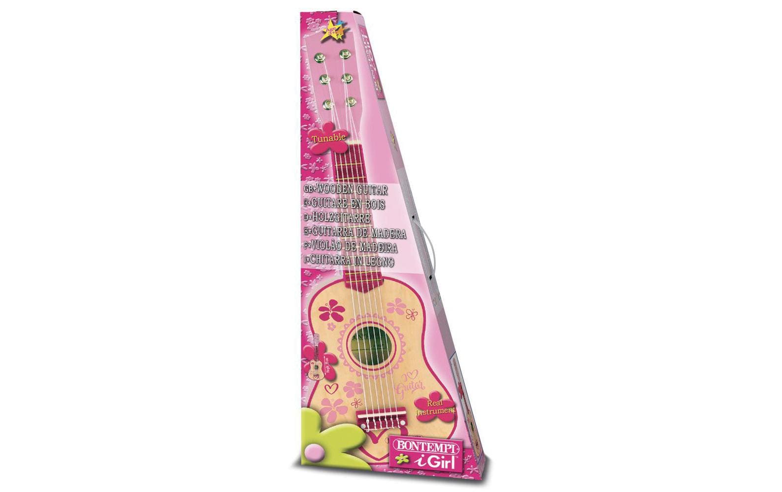 Bontempi Musikinstrument Holz-Gitarre 55 cm Pink Stickers