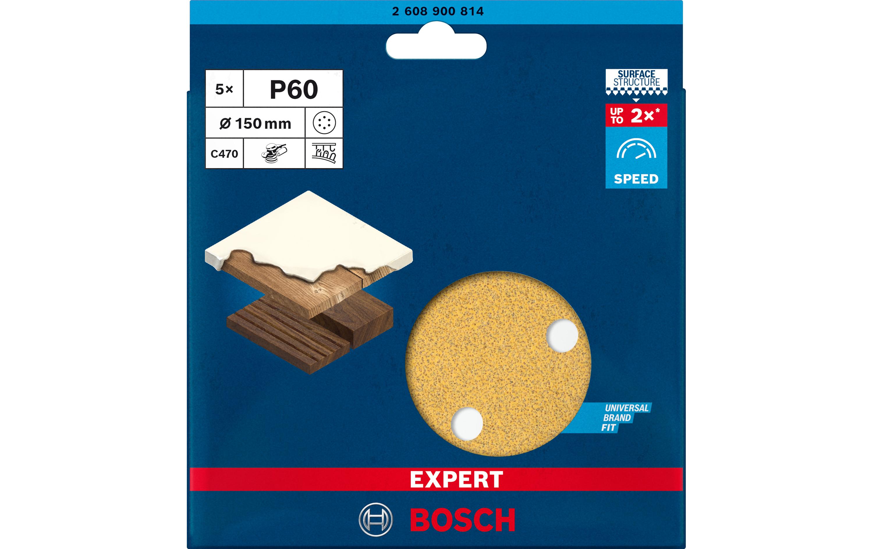 Bosch Professional Schleifpapier EXPERT C470, 150 mm, G 60, 5-tlg.