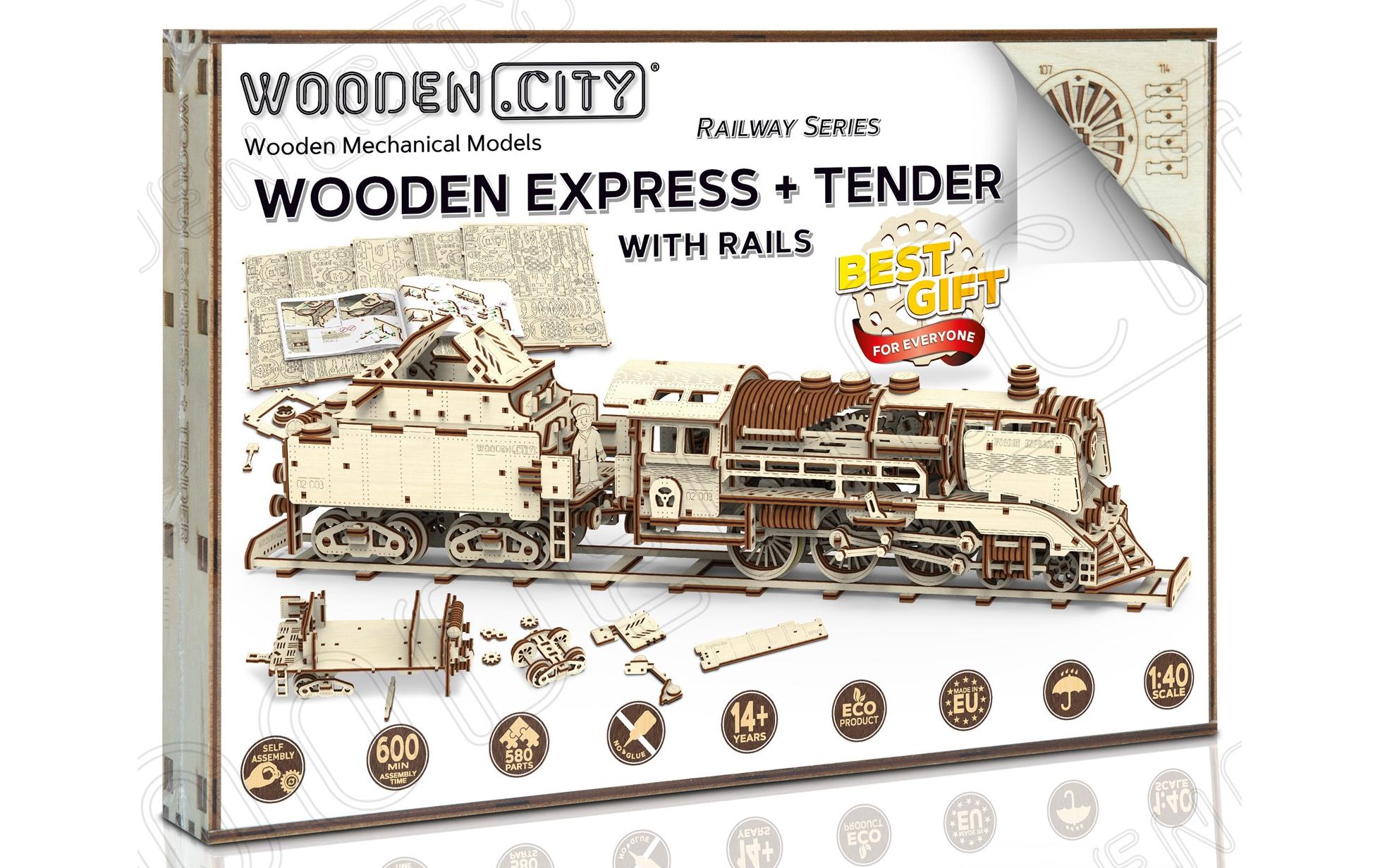WOODEN.CITY Bausatz Wooden Express + Tender Eisenbahn