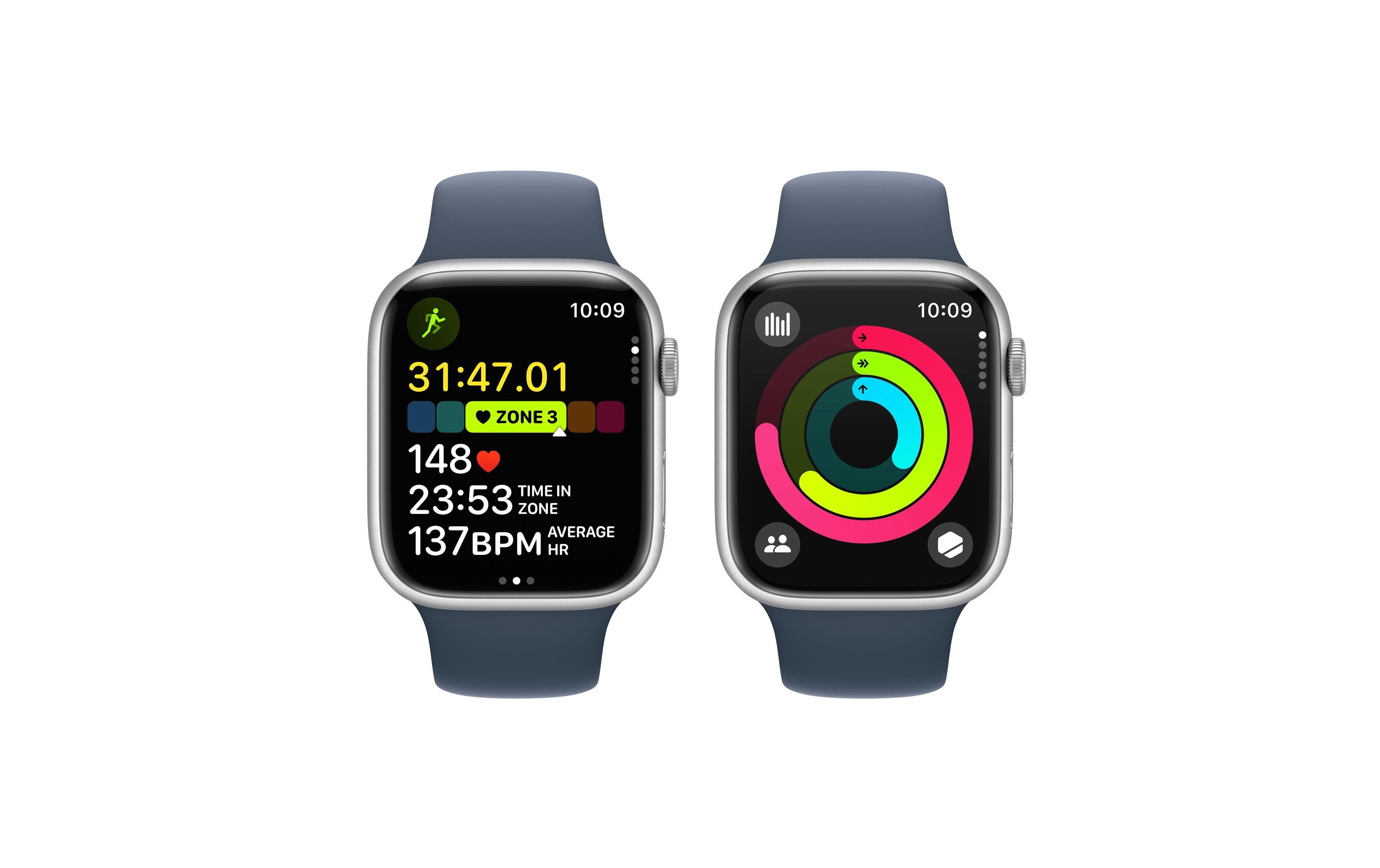 Apple Watch Series 9 45 mm LTE Alu Silber Sport Sturmblau S/M