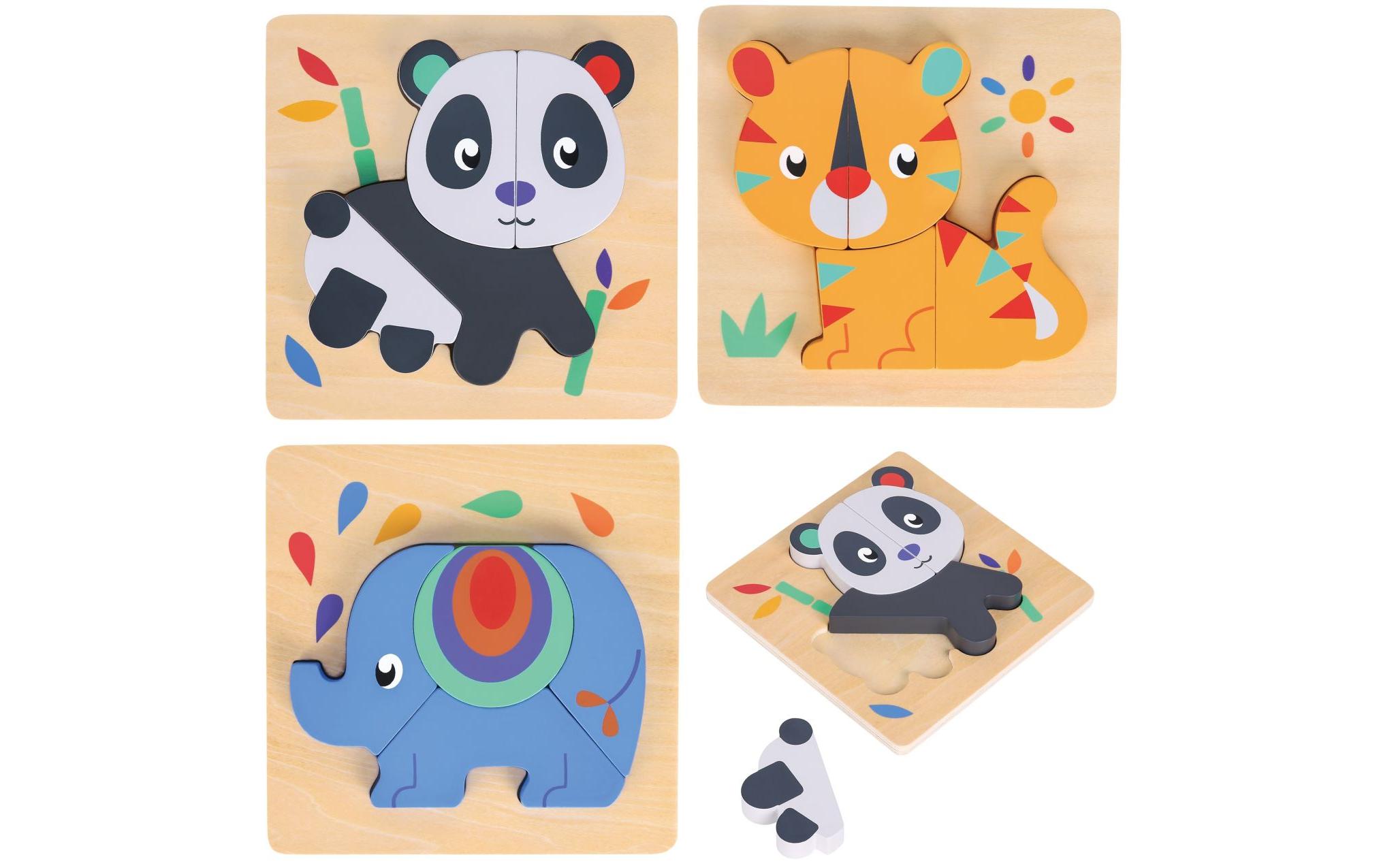 Spielba Holzspielwaren Puzzle-Set mit Panda, Elefant, Giraffe