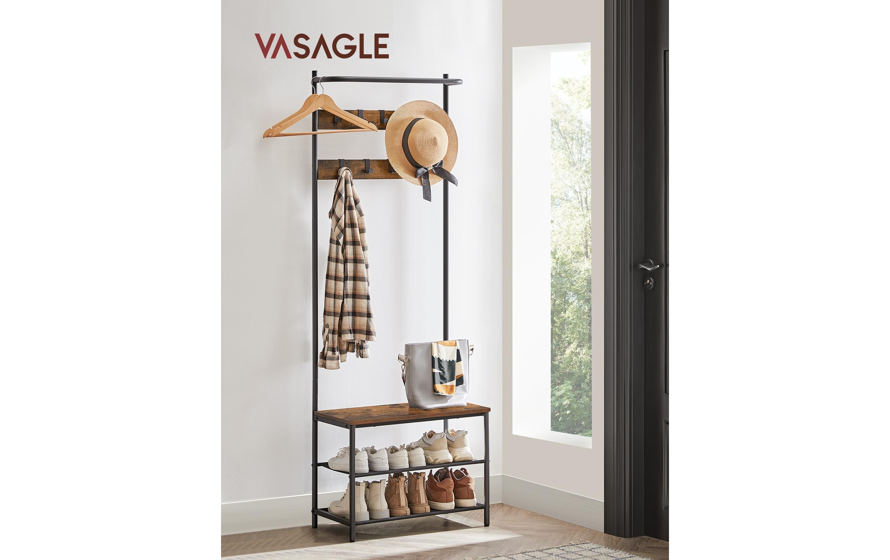 VASAGLE Garderobe 32.2 x 64 x 180 cm, Braun/Schwarz