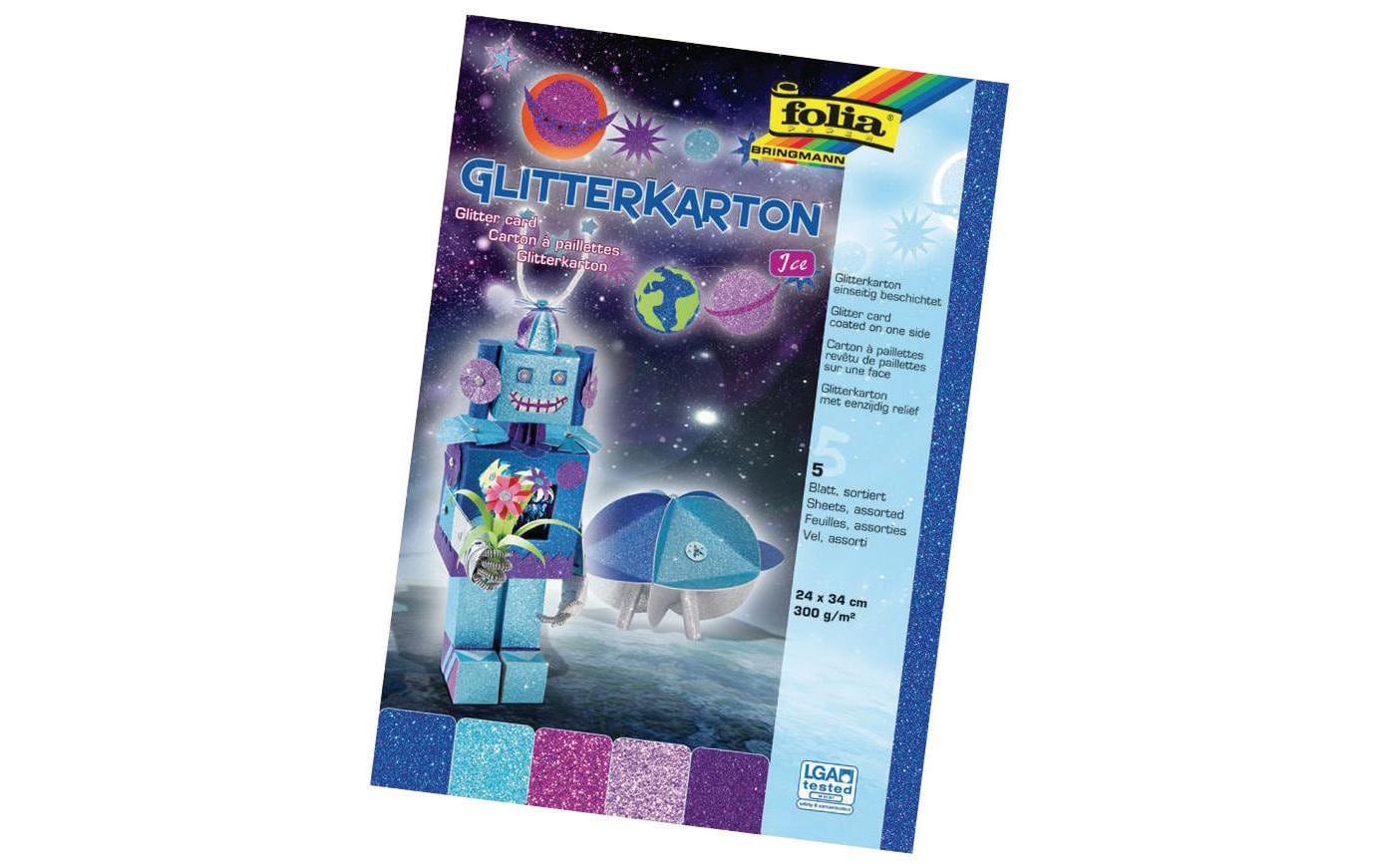 Folia Glitzerkarton Ice 24 x 34 cm, 300 g/m², 5 Blatt